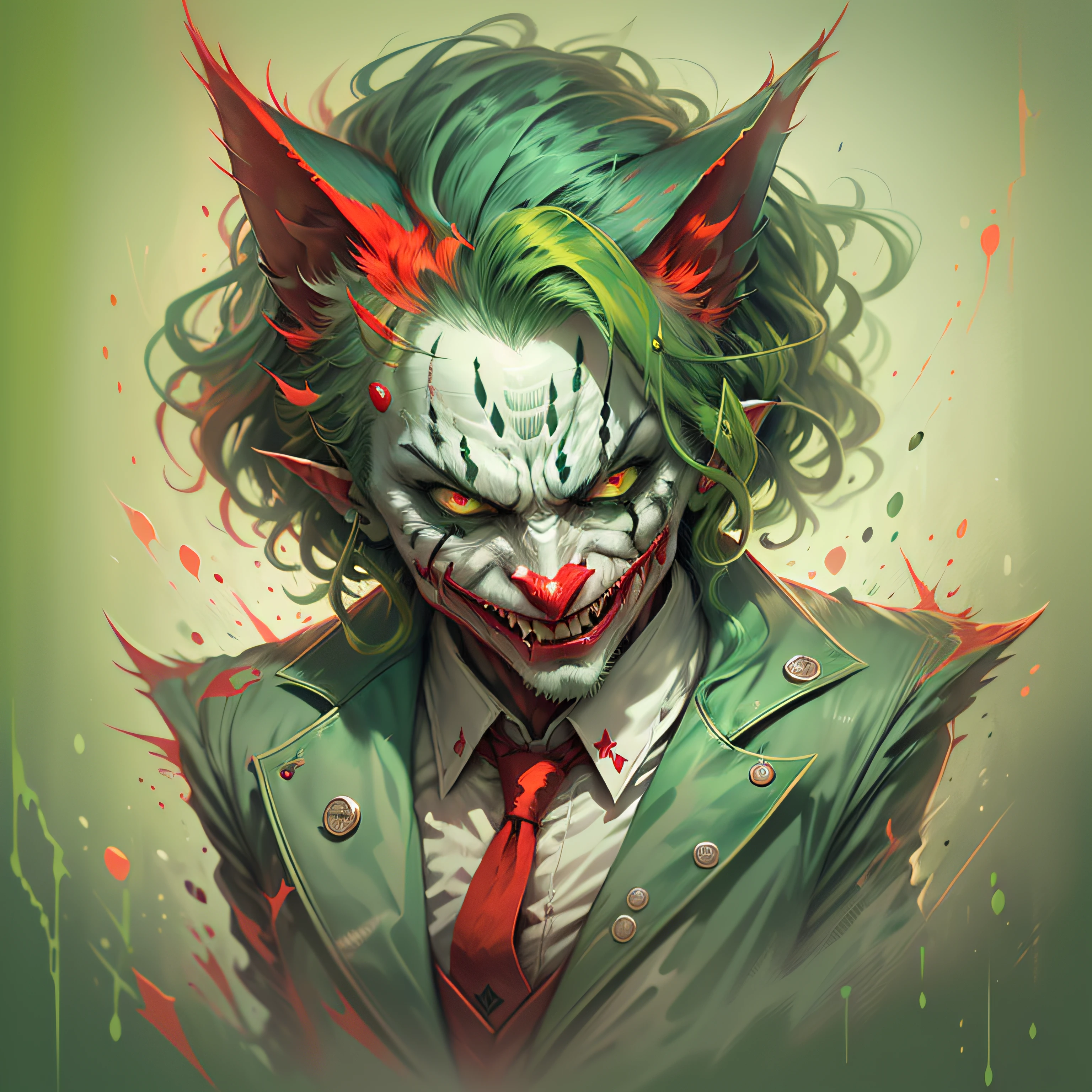 c4ttitude joker in the style of 0mib, (((green hair))) (((red lips))) ((evil expression))