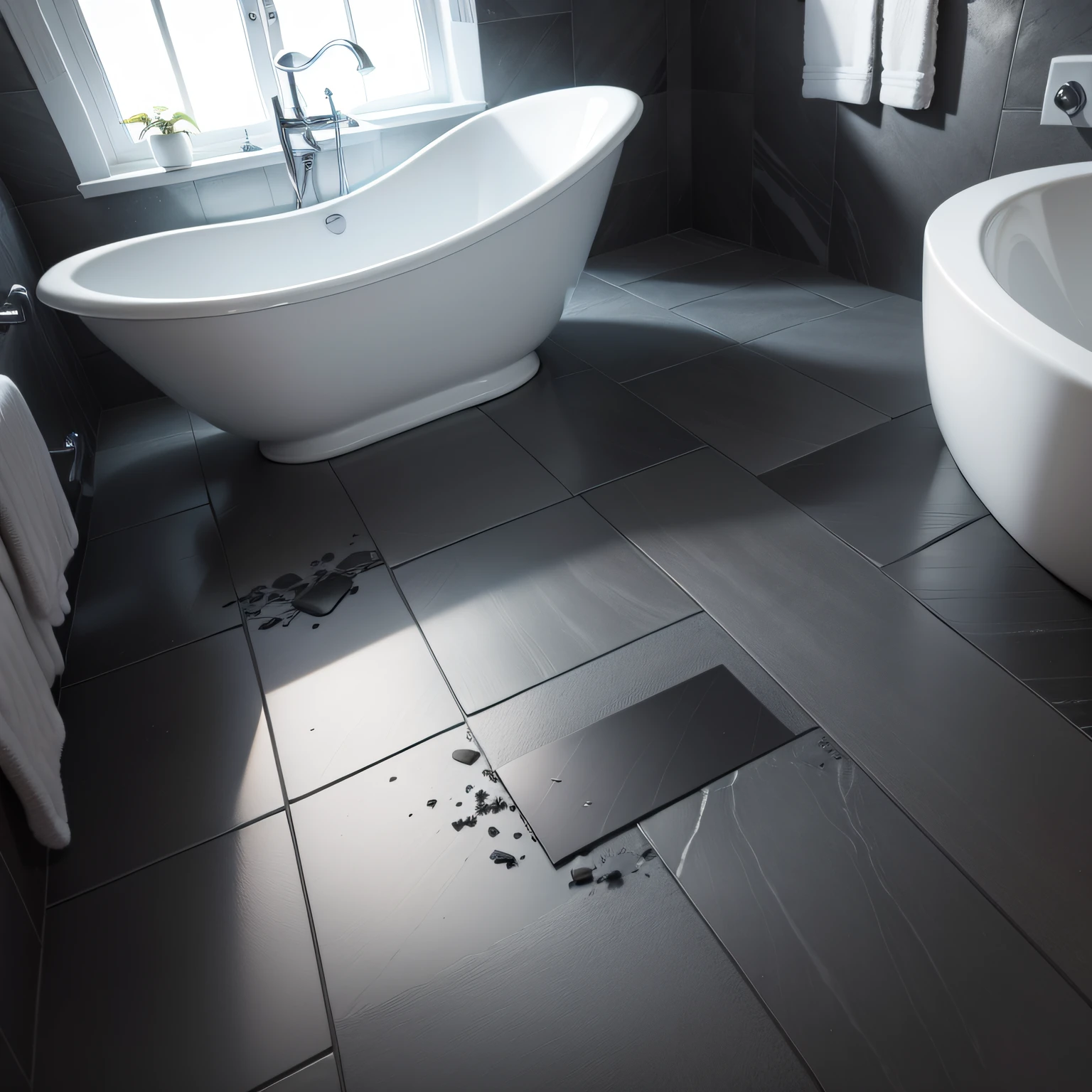 slate floor bathroom with Cutting Slate Tiles