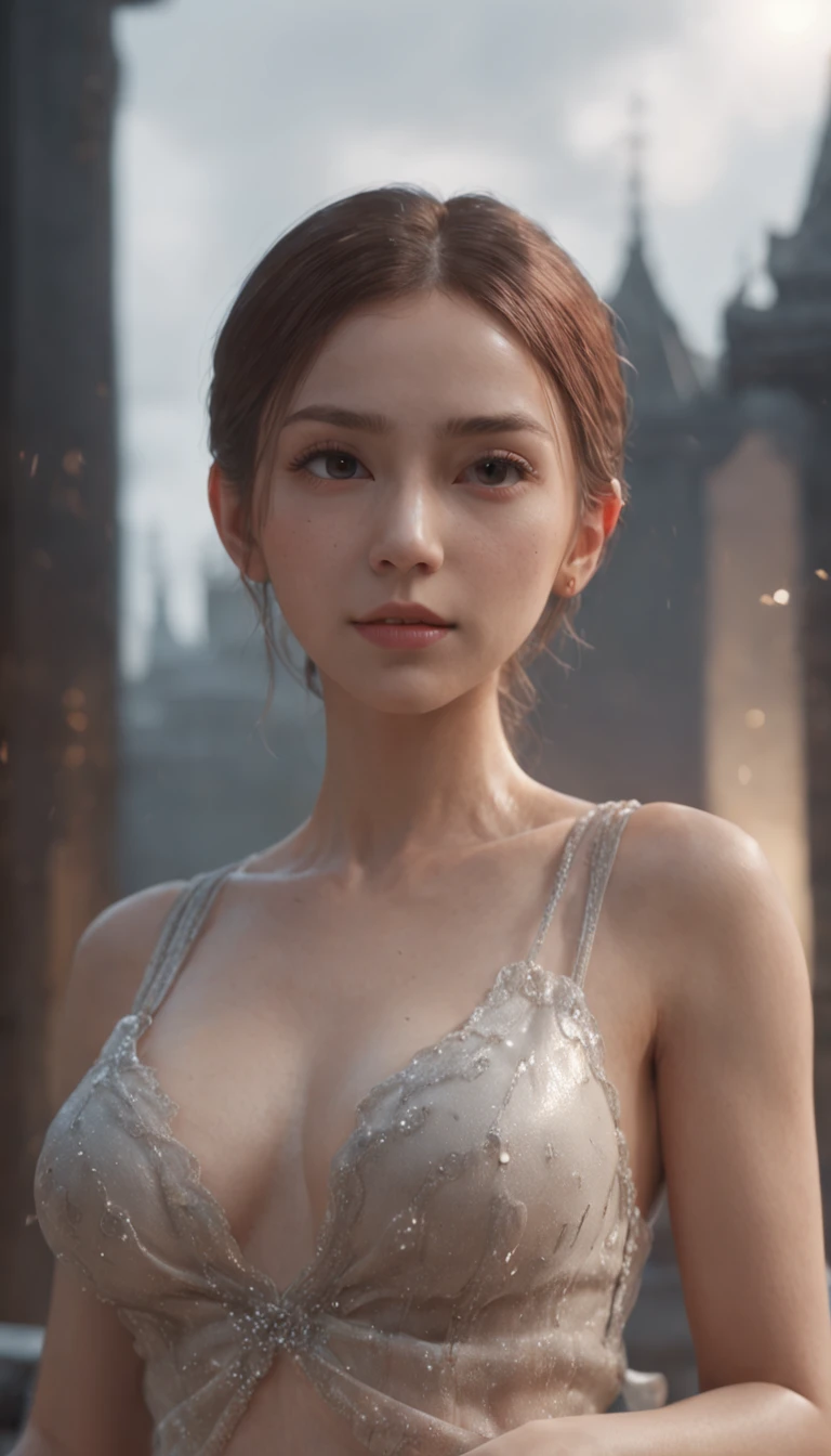 (Professional 3D Rendering:1.3) in the (Realistic:1.3) the most beautiful art in the world, Amazing place., Towering surroundings)), Full Body 8K Unity Display, Action shooter, Skin pores, The light is very dark., heavy shading, Detailed, Detailed face, (Vibrant, Photorealsitic, Realistic, Breathtaking, Dark, Crisp focus, 10), (high-detail:1.4), Digital Painting, Octane number, Art Station, Concept art, Smooth, Crisp focus, Illustration, Nose, (Roisch:0.23), (Global Illumination, studio lights, Volumetric Lights), Heavy rain, Particle Float, ((Dark ancient city background:1.3)),CG Sessa,Art Station Random gestures, (extremely delicate and beautiful work), (masutepiece), 1girl in, Girl in shiny transparent chest island dress, high-detail, leaky waist, ponytail contorted, A charming expression, Beautiful and clear eyes, green eye pupil, delicate necklaces, Delicate earrings, Simple blurred background, extreme detail description, Beautiful, Ultra-fine painting, Subtle delicate face, Subtle shapes, Fine., thin clavicle, Cute fine lips, High-quality beautiful breasts, soft behind, mix4,(10, Raw photo, top-quality, masutepiece:1.2), (Realistic, Photorealsitic:1.37),1girl in,kawaii,A city scape, during night, it is raining, Wet, Professional Lighting, photon maping, Radio City, Physically Based Rendering,(Beautiful little hard:1.3),(Saw the head of the dress.:1.8),(Glossy:1.2),(Transparent:1.9),Blonde hair.Full body, CG Sessa,Art Station