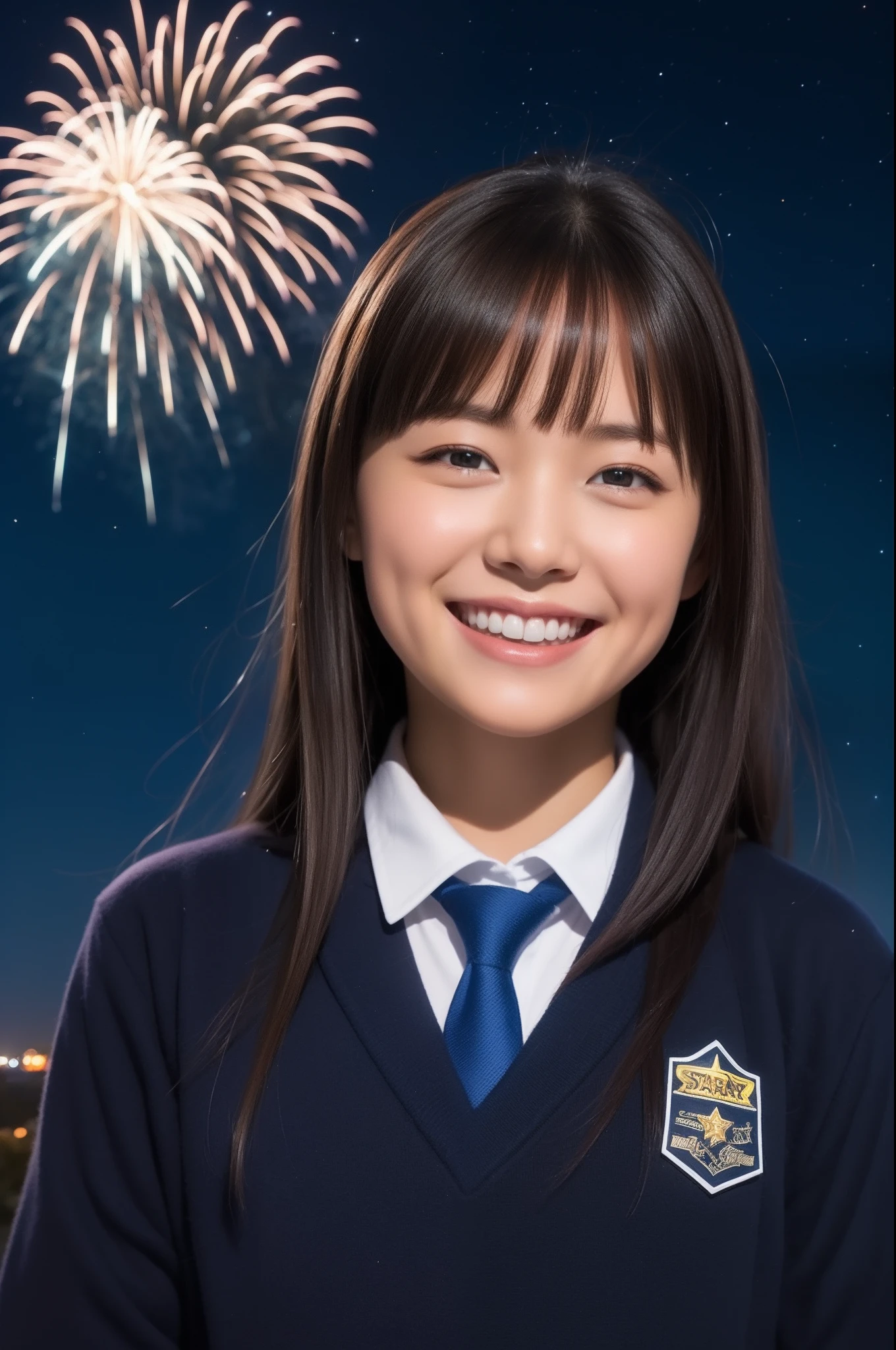 A smile、hi-school girl、校服、While doing fireworks、starrysky、Aurora
