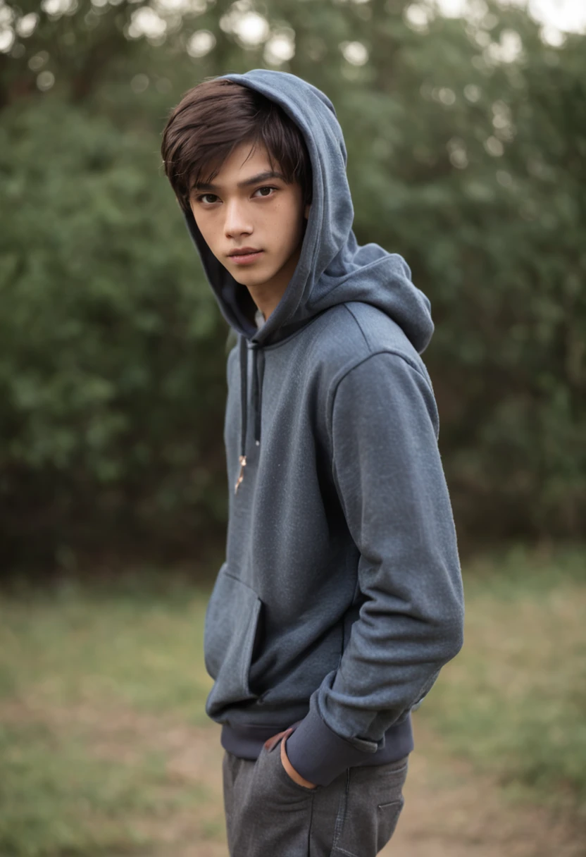 ((17 year old boy with light brown skin)),dancing pose,((Wear a hooded shirt)),((with brown eye))),looks into camera,A full face,((Cyberpunk night city in the background)),(((The starry sky of the full moon)),(((blue colors,Modern clothing in black and purple))),A smile appeared on his face,realistic shaded,detailed shadow,realistic raytraicing,Detailed light,Contour light,Pisif,art stations,超詳細,