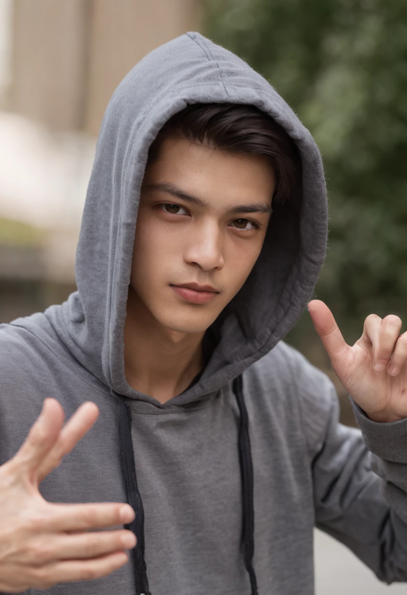 （（17 year old boy with light brown skin）），dancing pose，（（Wear a hooded shirt）），（（with brown eye））），looks into camera，A full face，（（Cyberpunk night city in the background）），（（（The starry sky of the full moon）），（（（blue colors，Modern clothing in black and purple））），A smile appeared on his face，realistic shaded，detailed shadow，realistic raytraicing，Detailed light，Contour light，Pisif，art  stations，超詳細，