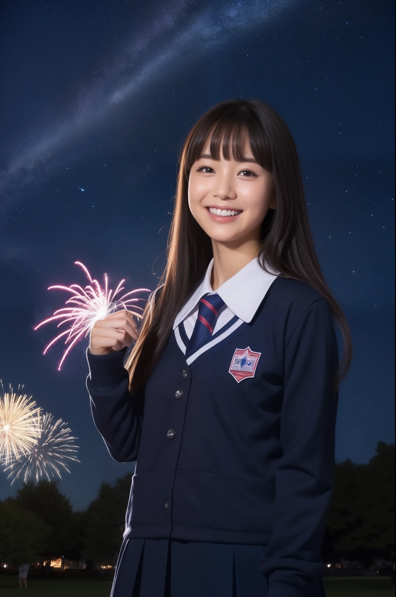 A smile、hi-school girl、校服、While doing fireworks、starrysky、Aurora
