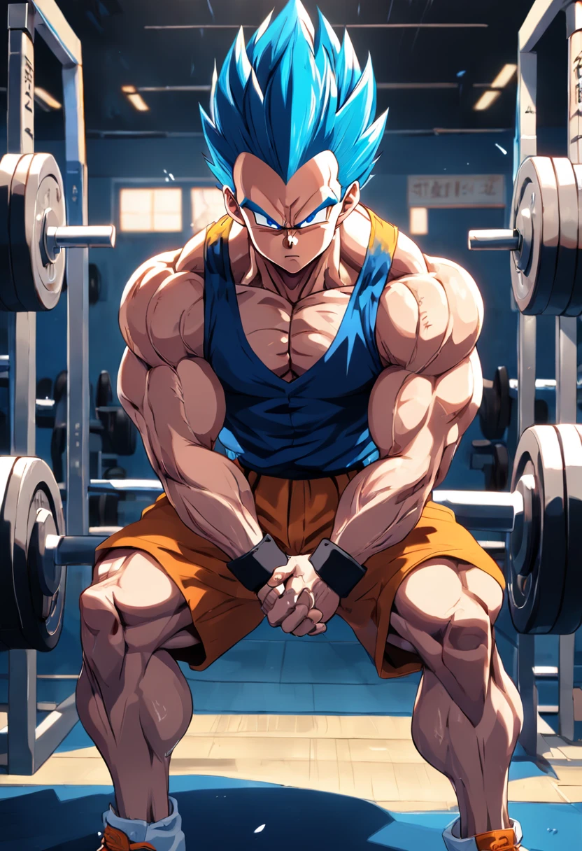 A detailed drawing of Vegeta's intense workout biceps at a bodybuilding gym.