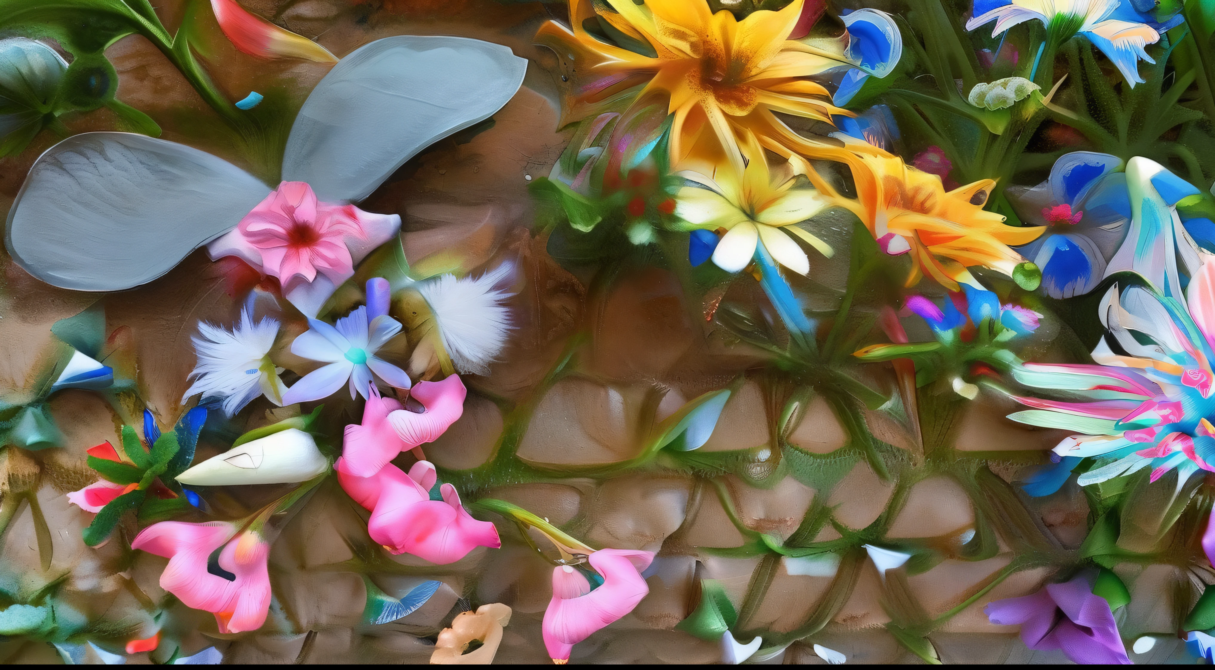 (Alfombra de flores naturales, tapete de flores festivo ).Crea una fascinante obra de arte abstracta con un enfoque en la fluidez y el movimiento. Utilice una paleta de colores rica y diversa, Blend tones seamlessly to evoke a sense of continuous movement. Explore the interplay between softness, Suave, Sharp shapes, Dynamic edges. Deja que los colores sangren y se mezclen, giving the impression of swirling currents or energetic vibrations. Incorporar elementos de la naturaleza, like gentle curves that resemble ocean waves, Vibrant bursts reminiscent of blooming flowers, or power lines that resemble gusts of wind. He fuses these natural motifs with abstract forms to create a harmonious and captivating composition.... Embrace the idea of serendipity and spontaneity while allowing colors and shapes to take shape organically. Anima a la obra de arte a desarrollarse como un viaje, invitar al espectador a explorar e interpretar las profundidades del paisaje abstracto. This work of art should inspire a sense of wonder and fascination.., Atraer a los espectadores a su fascinante mundo de colores y formas. The blend of abstraction and nature will transport observers to a realm of imagination and excitement...., leaving a lasting impression of beauty and creativity.