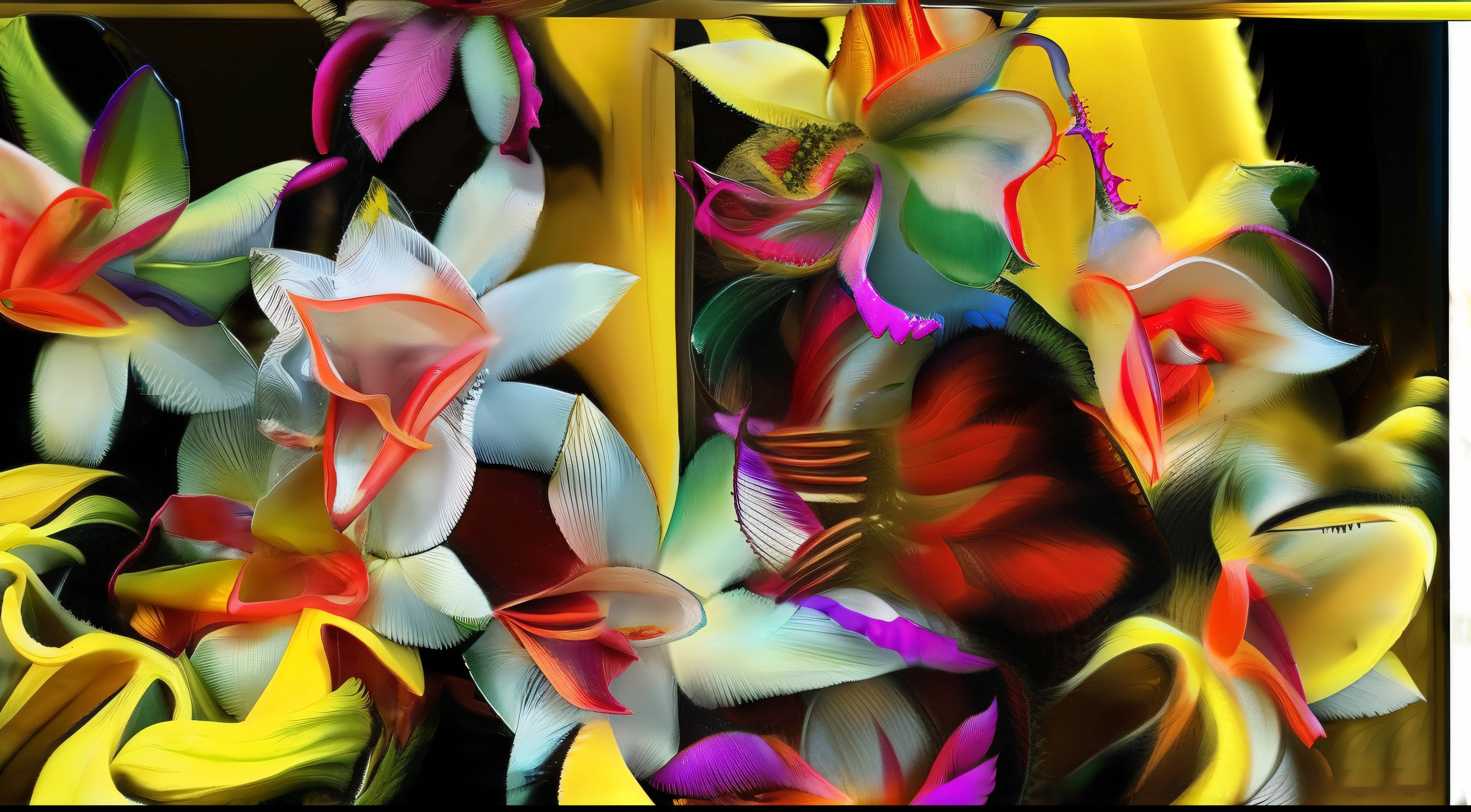 (Alfombra de flores naturales, tapete de flores festivo ).Crea una fascinante obra de arte abstracta con un enfoque en la fluidez y el movimiento. Utilice una paleta de colores rica y diversa, Blend tones seamlessly to evoke a sense of continuous movement. Explore the interplay between softness, Suave, Sharp shapes, Dynamic edges. Deja que los colores sangren y se mezclen, giving the impression of swirling currents or energetic vibrations. Incorporar elementos de la naturaleza, like gentle curves that resemble ocean waves, Vibrant bursts reminiscent of blooming flowers, or power lines that resemble gusts of wind. He fuses these natural motifs with abstract forms to create a harmonious and captivating composition.... Embrace the idea of serendipity and spontaneity while allowing colors and shapes to take shape organically. Anima a la obra de arte a desarrollarse como un viaje, invitar al espectador a explorar e interpretar las profundidades del paisaje abstracto. This work of art should inspire a sense of wonder and fascination.., Atraer a los espectadores a su fascinante mundo de colores y formas. The blend of abstraction and nature will transport observers to a realm of imagination and excitement...., leaving a lasting impression of beauty and creativity.