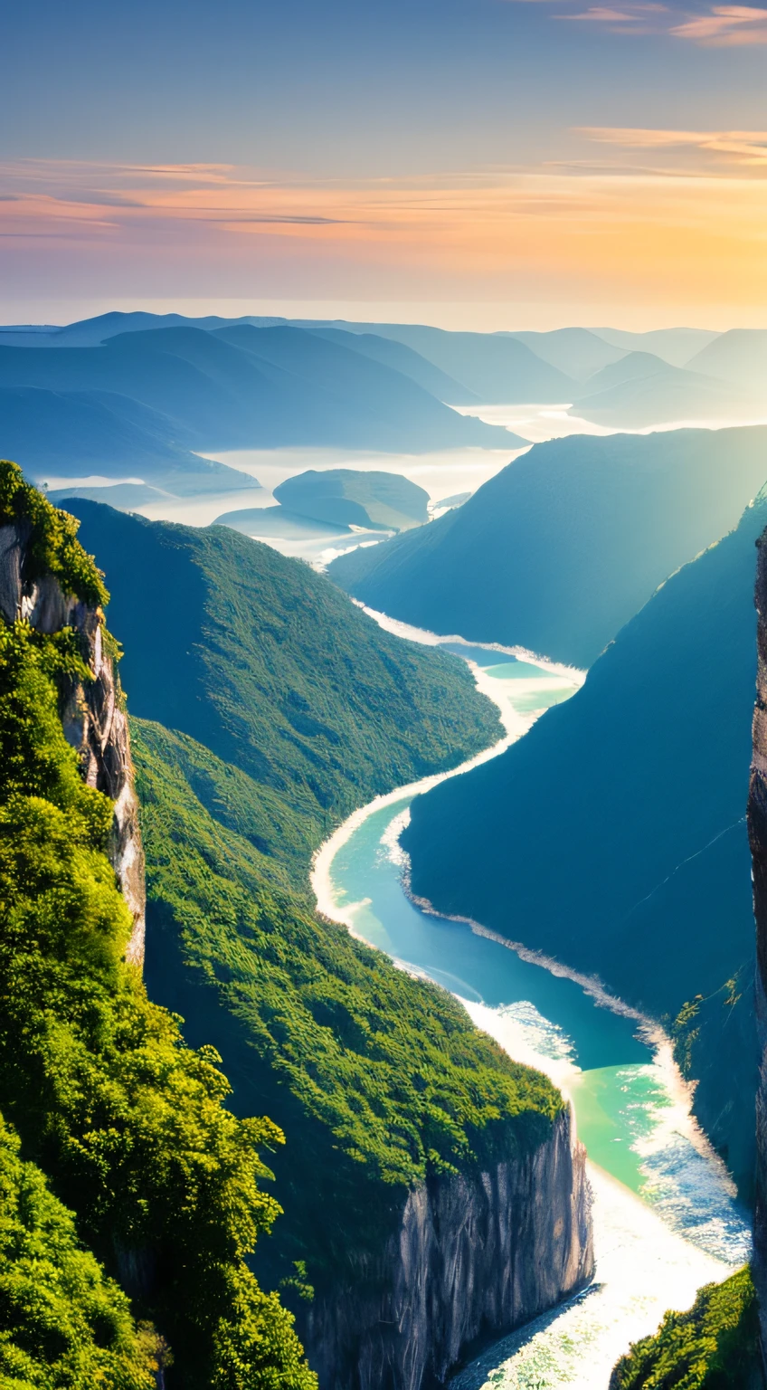 Masterpiece, ultimate quality, Cg unity 8k wallpaper, super delicate, beautiful sky and clouds, rich natural scenery, cliffs, lakes and rivers, waterfalls and flying water, beautiful green mountains, no trace of people, excellent scenery, has already won a photo contest, background Blurring, full depth of field, HDR high dynamics, true restoration, intricate, extreme details, dramatic presentation, perfectly presenting the style of midjourney art.