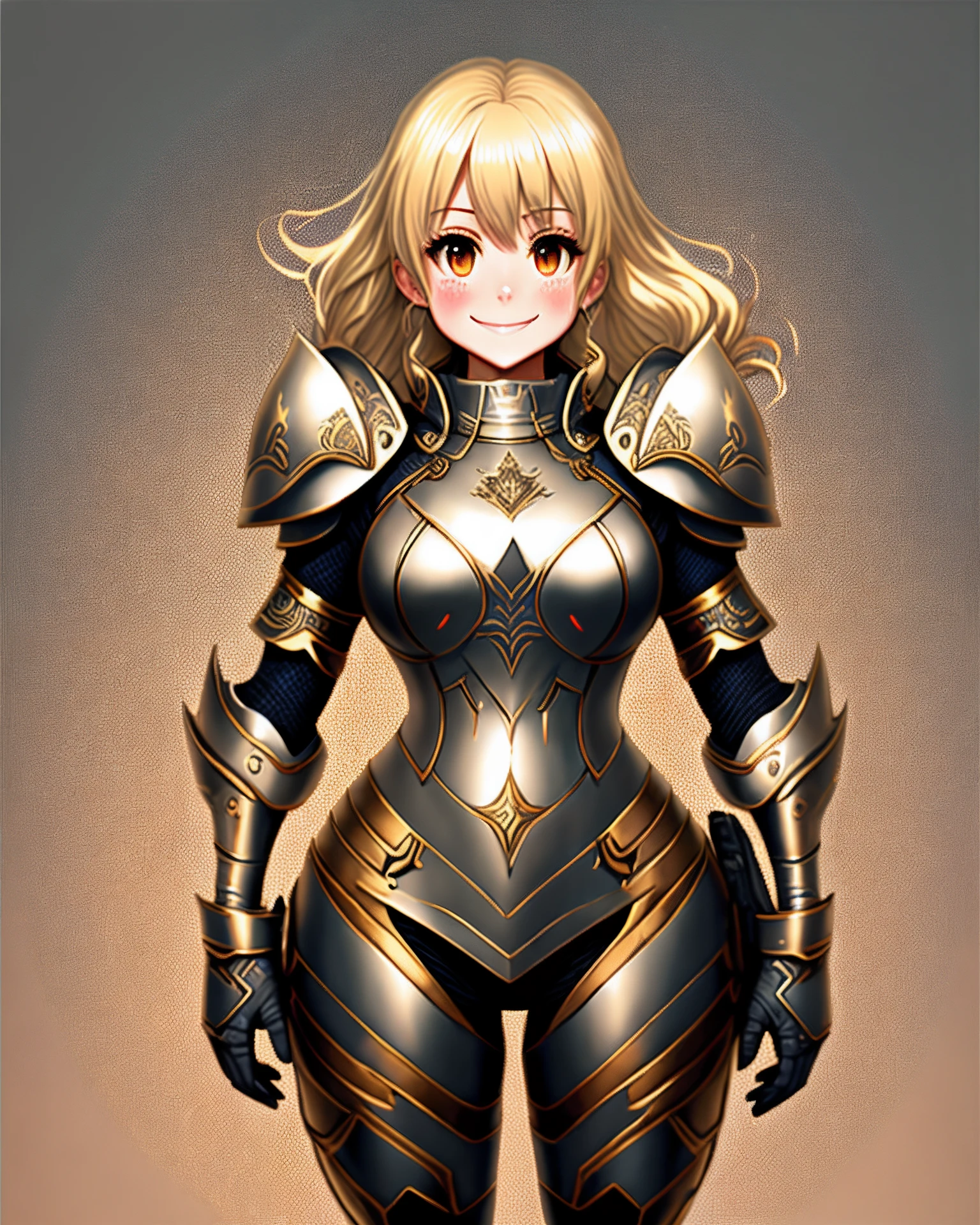 Tall, blonde, high-definition, detailed, smiling, anime, armor with dove engravings.