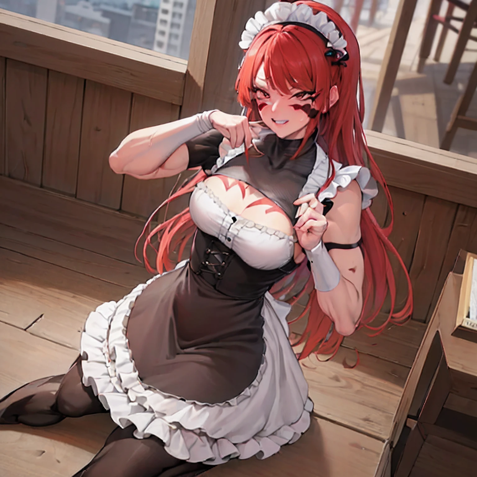 (Best quality:1.3), (Masterpiece:1.3),(High quality:1.1),(absurdes:1.2),Langue source,extremely detailed CG unity 8k wallpaper,, 1vitesse,seulement,coffee shop,Coffee maid,Plaque de maintien, clenched teeth, Froncer les sourcils, full-face blush, Fuuma Kotaro, facing viewer,