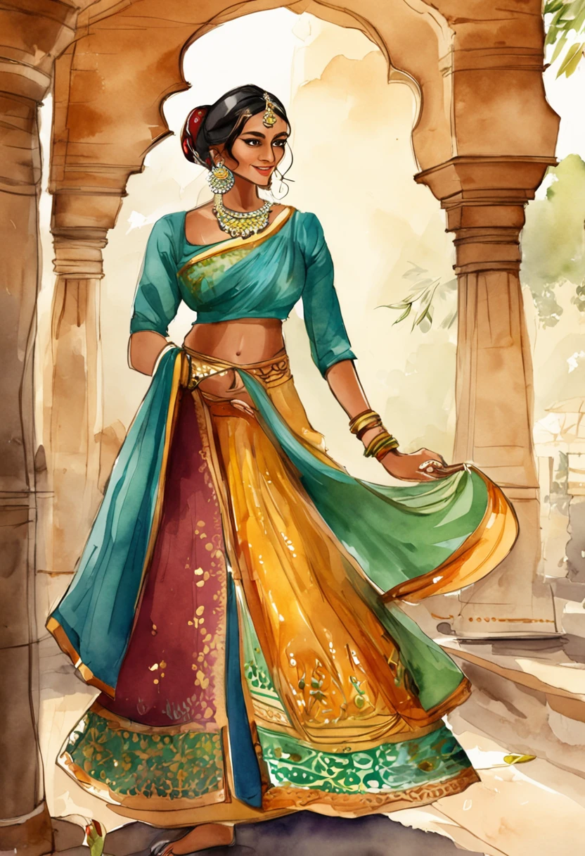 (masterpiece, best quality, realistic),
1girl, background, indian dress, dancing, intricate, dark green dress, gold, indian palace, india, indian person, banquet, crowd, picking up skirt, darker skin,
[slight smile],