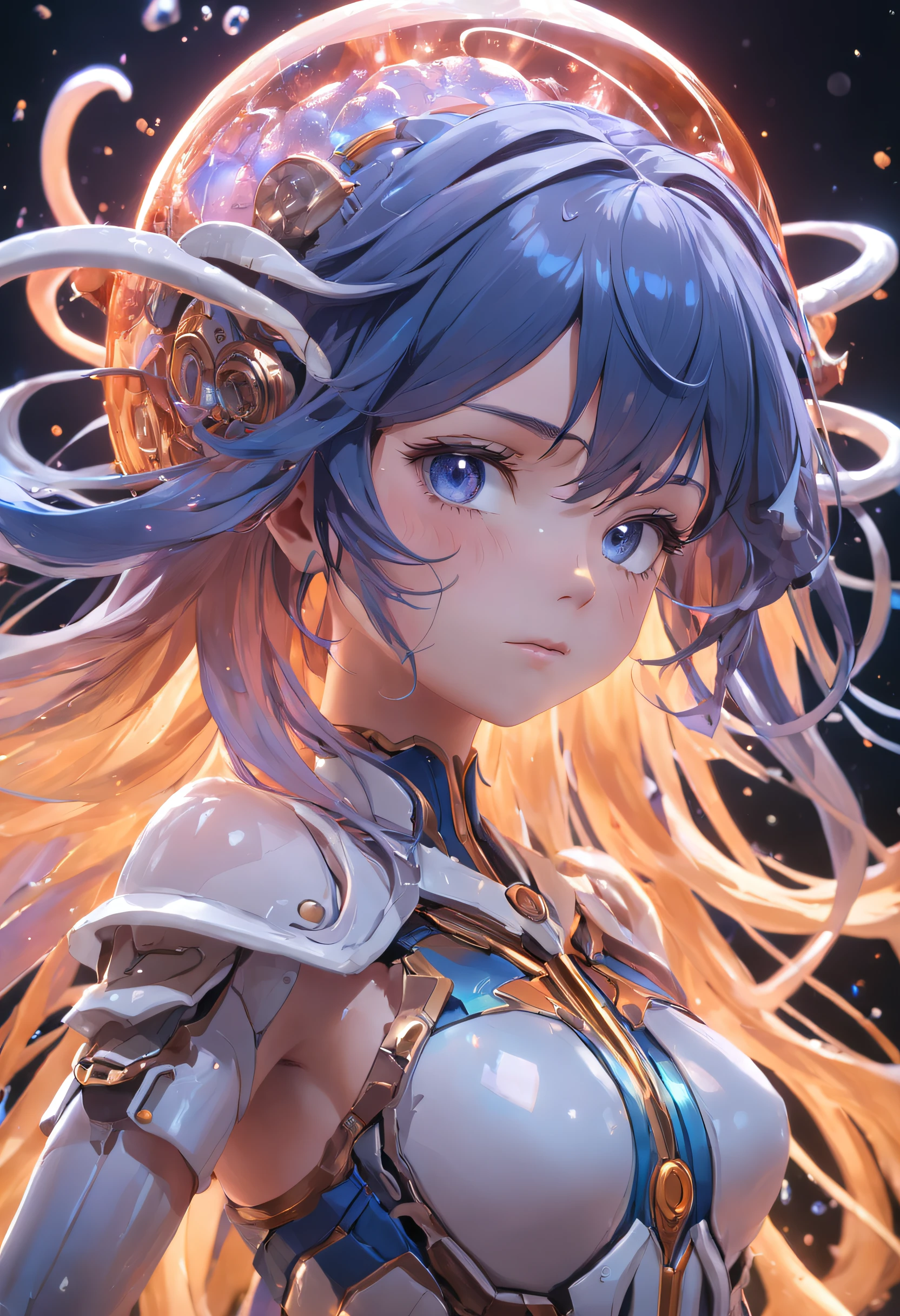(extremely detailed CG unity 16k wallpaper:1.1), (Denoising strength: 1.45), (tmasterpiece:1.37), A spirit man half-turned into a jellyfish, Unreal Engine 5, Color grading, Hyper-detailed, beautifully color-coded, insanely details, Intricate details, beautifully color-graded, illusory engine, editorial photography, photoshoot, Shot on 70mm lense, degrees of freedom, 32K, Hyper-Resolution, Cinematic, Portrait photography, Ultra-wide angle, Depth of field, Depth of field, god rays, sparkle, glowing light