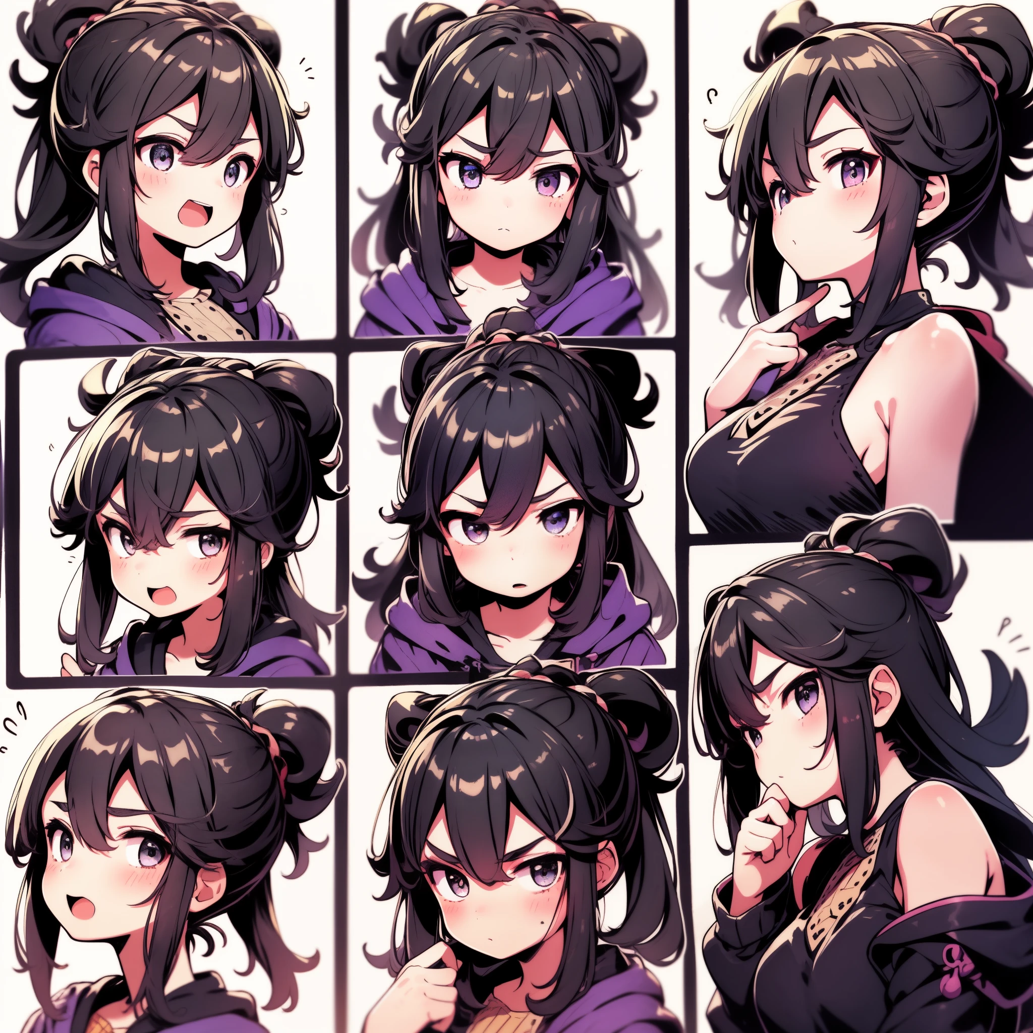 1 Cute Girl，9 tables，9 poses and expressions，Black strokes，Different emotions，10