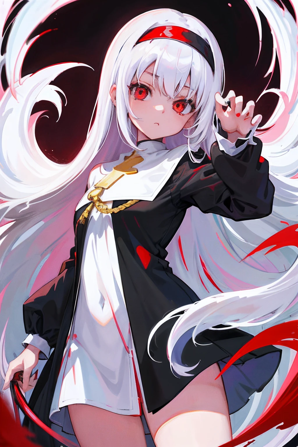 Original Character,girl,loli,white hair,red eyes,little girl,Anime style, long hair, nuns, {best quality}}, {{masterpiece}}, {{ultra-detailed}}, {illustration}, {detailed light},