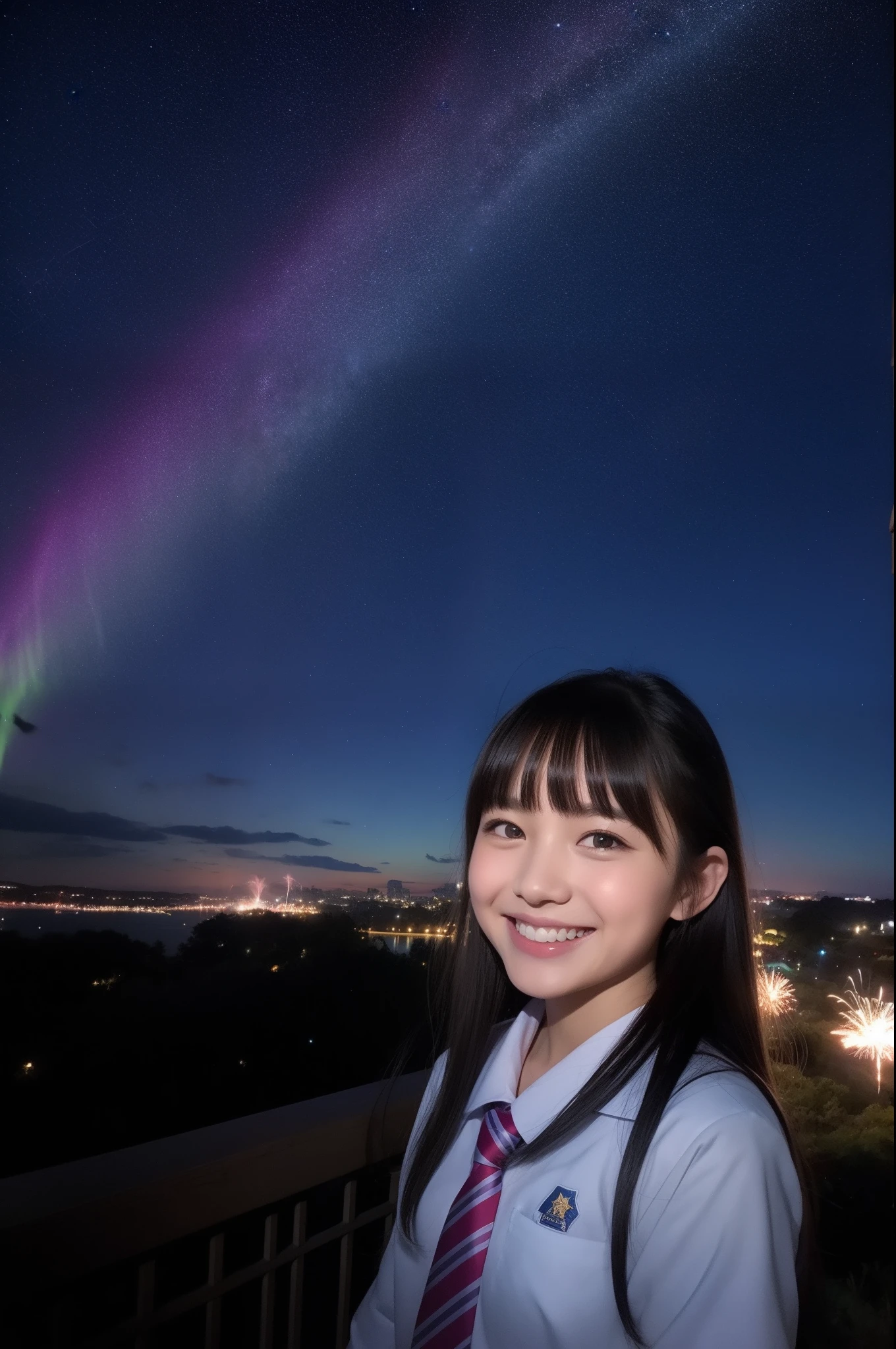 A smile、hi-school girl、校服、While doing fireworks、starrysky、Aurora