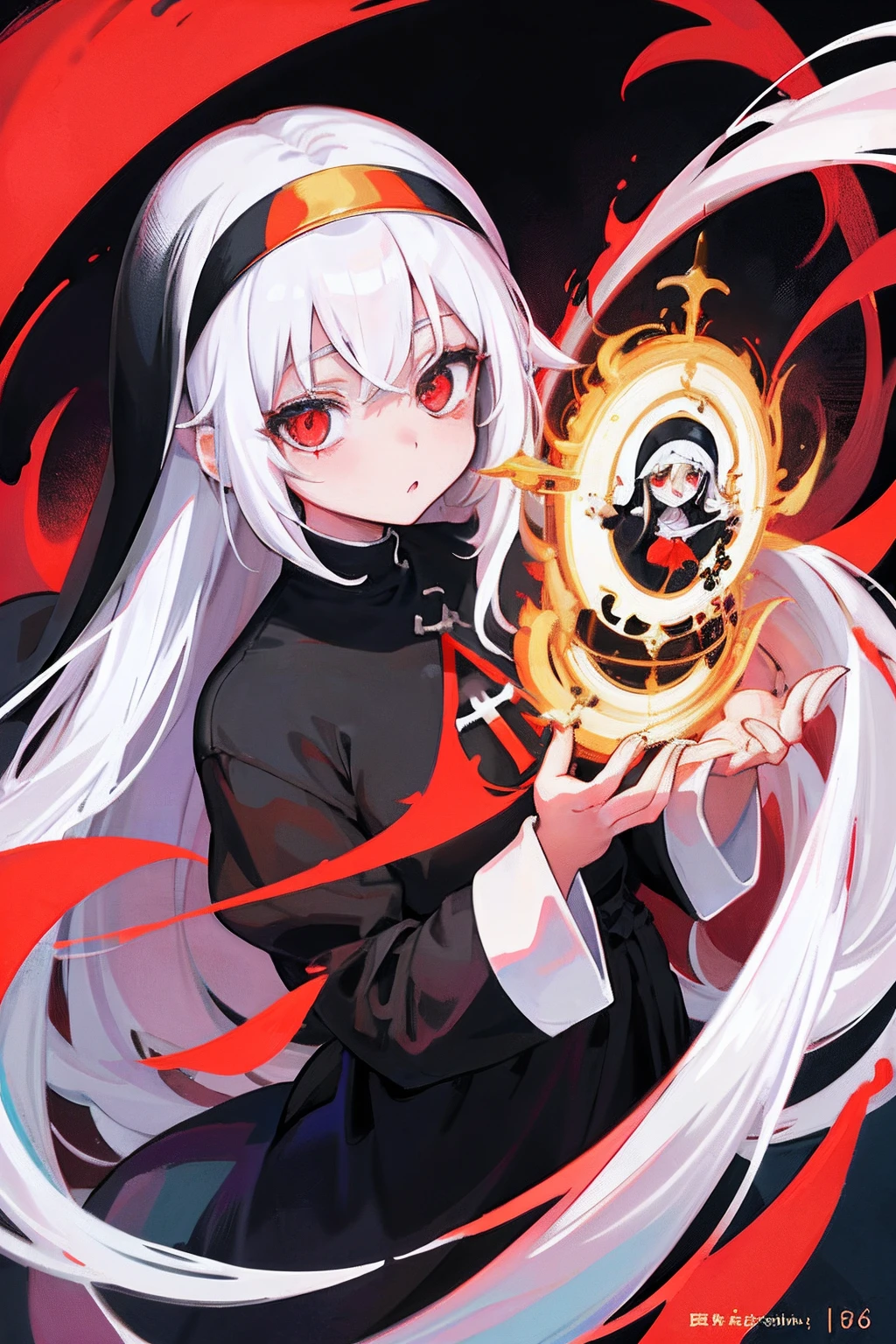 Original Character,girl,li,white hair,red eyes,liirl,Anime style, long hair, nuns, {best quality}}, {{masterpiece}}, {{ultra-detailed}}, {illustration}, {detailed light},
