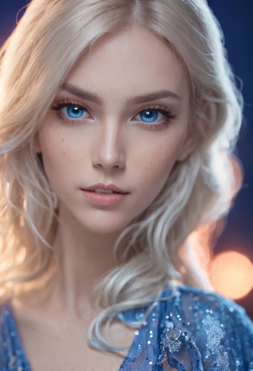 masterpiece, max quality, ultra-detailed, starry sky, cloud, cinematic light and shadow effects, vibrant colors, passionate kiss, full moon night, blue t-shirt, blue eyes, blonde hair.