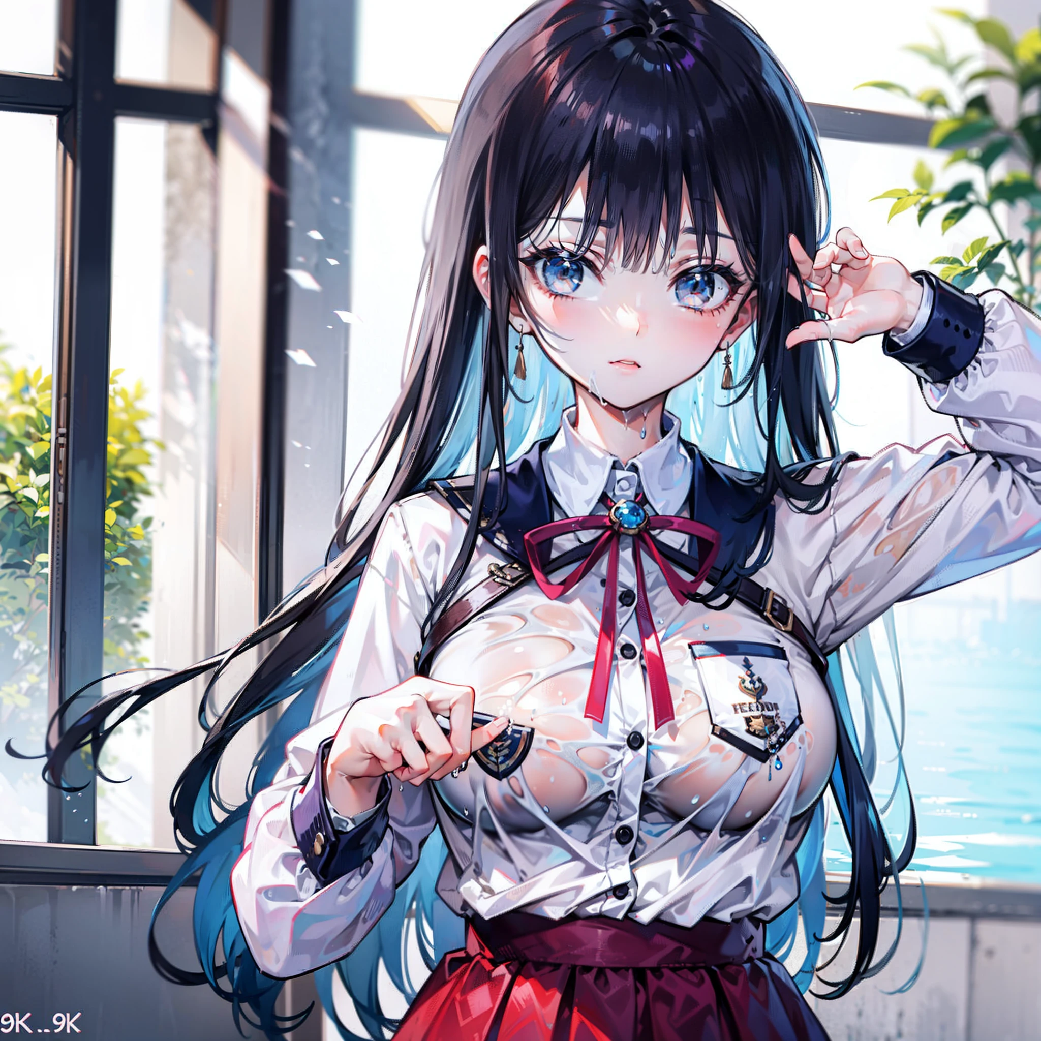 sister,in school uniform,Big breasts wet,8K,The best quality,18yr old,looks into camera,Reddening cheeks,embarressed,Delicate hands