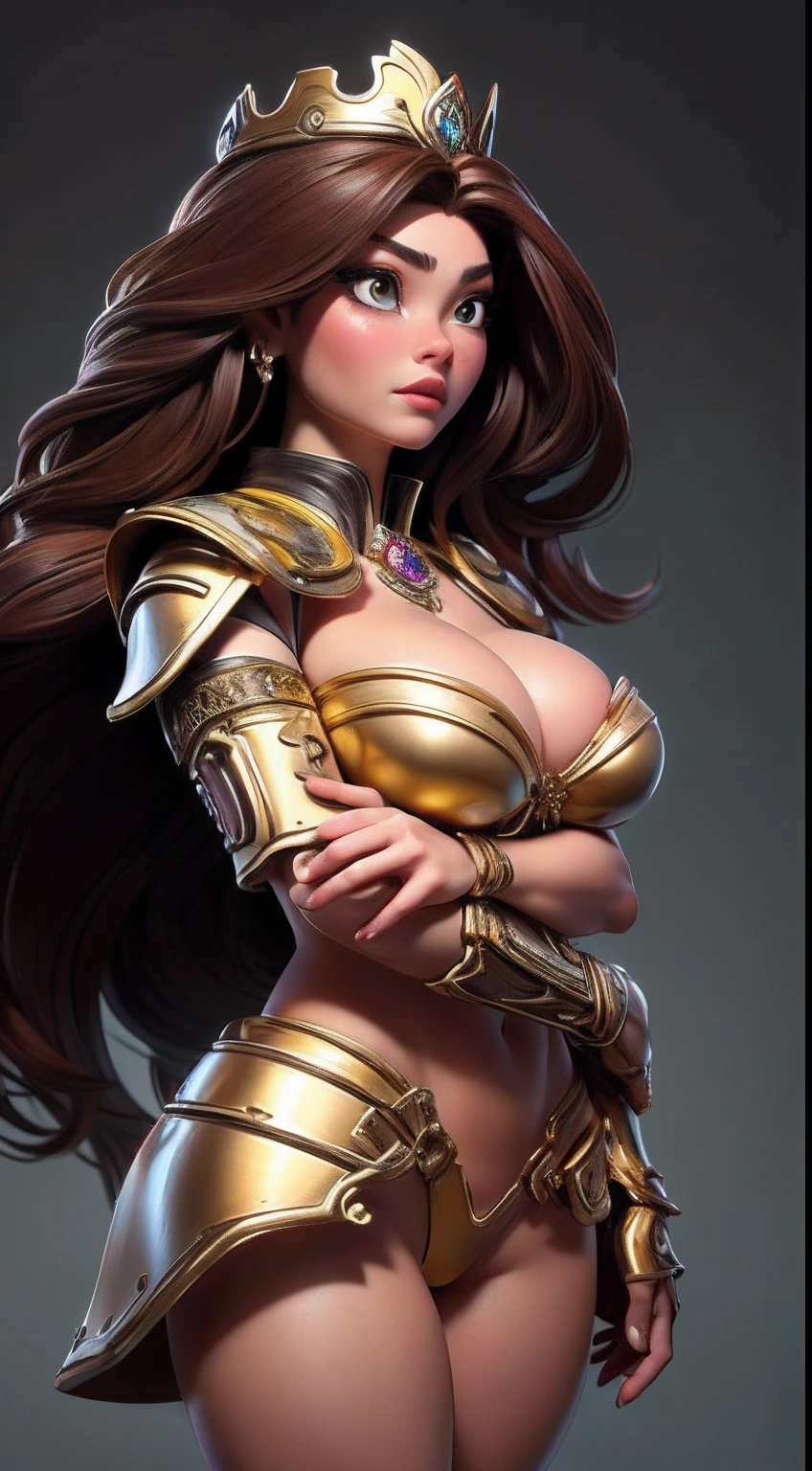 (surrealistic), (hight resolution), (8K), (ighly detailed), (beatiful detailed eyes), (top-quality), (ultra-detailliert)、intricate detailes、 1girl in、Cowboy Shot、(Goddess of battle、Powerful beauty、hali々and has)、perfectly proportions、big eye:1.5、Pretty eyes、Bewitching、Sexy Woman、爆乳、big breasts thin waist、nabel、Crotch gap、thighs thighs thighs thighs、Beautiful expression、A detailed face、Perfect figure:1.4、(shinny skin), (cleavage of the breast)、length hair、the wind、Red BRA、 long ugly hair, (Brown hair:１.3)、Look at viewers, Wearing complex red super armor、Clear focus:1.2、Lightning Effect、Ultra-detailed large crown adorned with jewels:１.2)、Colossal tits、oppai、Translucent sexy underwear、I see the purple flag、Gemstones with intricate details、(Ultra-detailed yellow armor adorned with jewels:1.３)、diffuse lighting、Valhalla Valkyrie、(Realistic lighting)、Light up your face、Lights from the front、Shine a light on your face