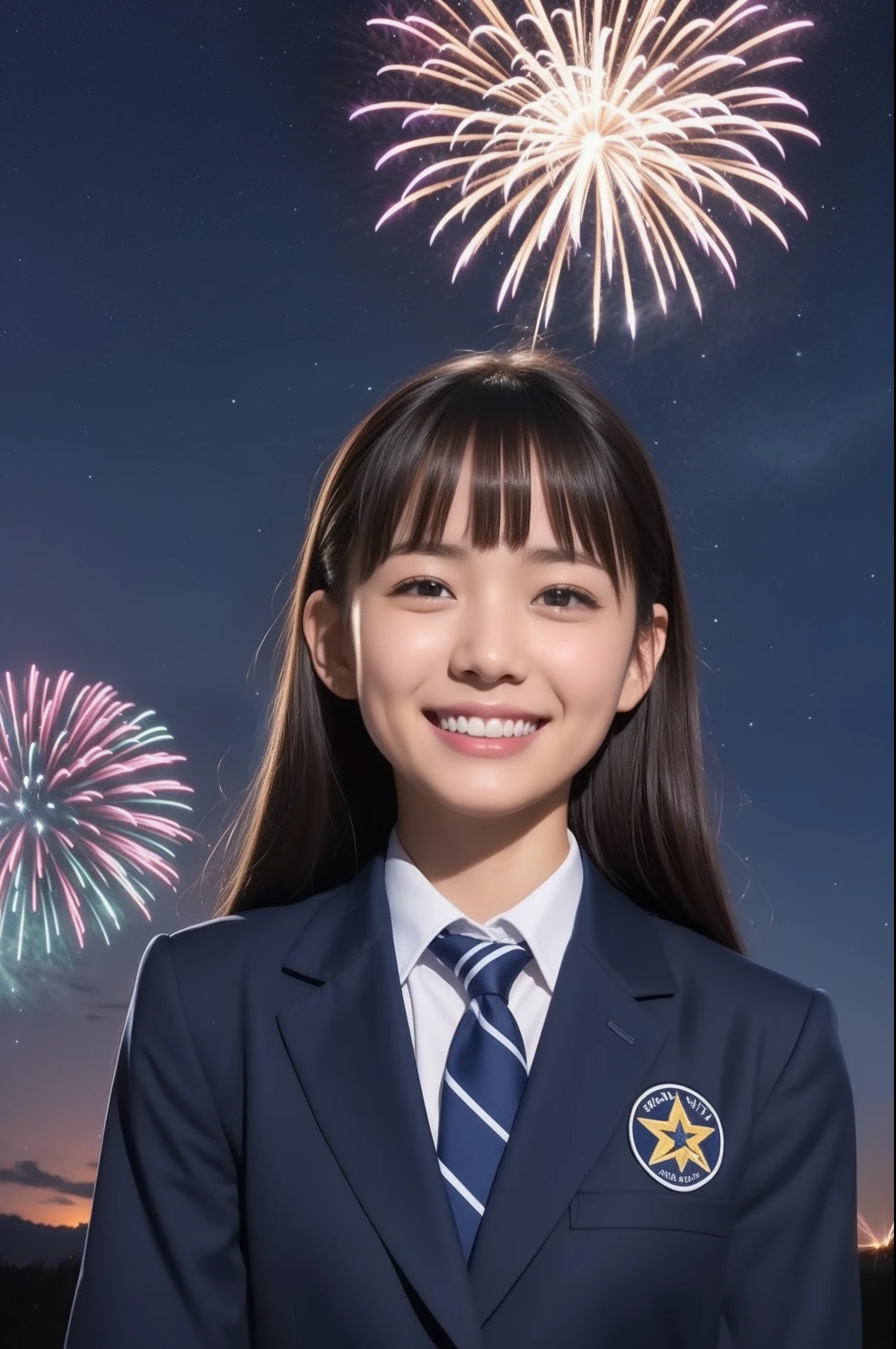 A smile、hi-school girl、校服、While doing fireworks、mare