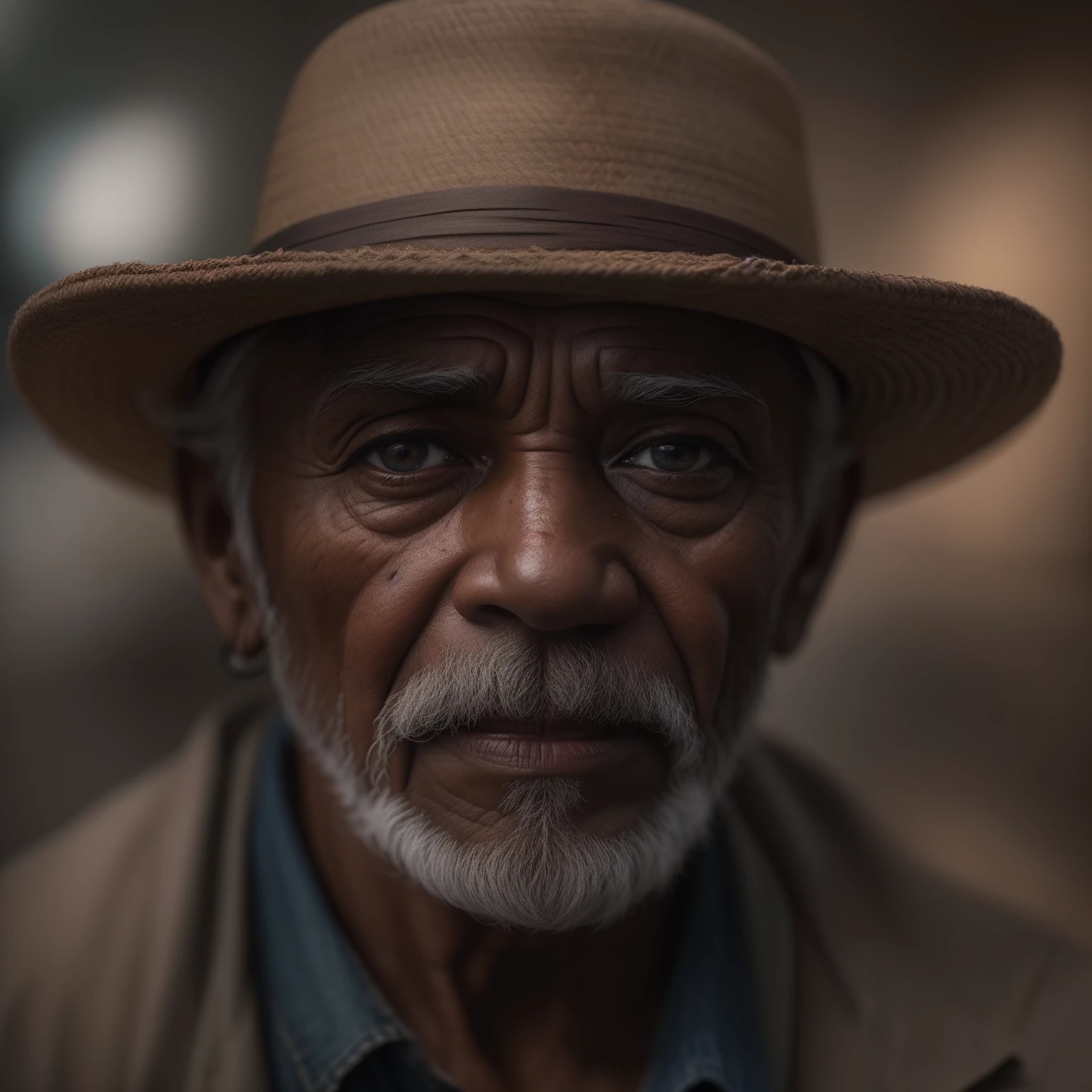 Num cantinho da varanda de madeira desgastada, sentava-se um preto velho de cerca de 90 anos, wearing a straw hat that had already witnessed decades of relentless sunshine. Seus olhos, deep and wise, They carried an ancestral sadness and a weariness built up over a lifetime full of stories. Sua pele, wrinkled like the tranquil waters of an ancient river, contou as narrativas das temporadas que passaram.
Colares de sementes coloridas, carefully interwoven, They adorned his neck like vivid memories of times past. Each seed seemed to have a story of its own, A chapter of experiences and connections with the world around you. Ao lado da mesa de madeira desgastada, A cup of steaming tea rested, emanating a comforting aroma that mixed the smell of the earth and the memories.
fotografiarrealista, fotografia, obra-prima, realista, Realismo, renderizado, Alto contraste, digital art photographyrealistic trend in Artstation 8k HD high definition detailed realistic,  detalhado, textura da pele, hiper detalhado, textura de pele realista, armadura, melhor qualidade, ultra high-resolution, (fotografiarrealista: 1.4), alta resolução, detalhado, Calado bruto, sharp re, por lee jeffries Nikon D850 Filme Fotografia de Stock 4 Kodak Portra 400 Lente F1.6 Rich Colors Realistic Texture Dramatic Texture Dramatic Lighting Irrealengine Trend on Artstation Cinestill 800