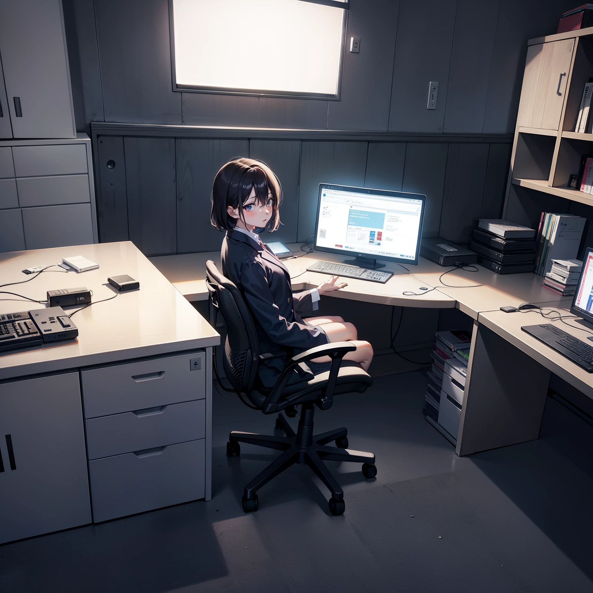 Midnight Office、An empty office、There is a computer on the desk