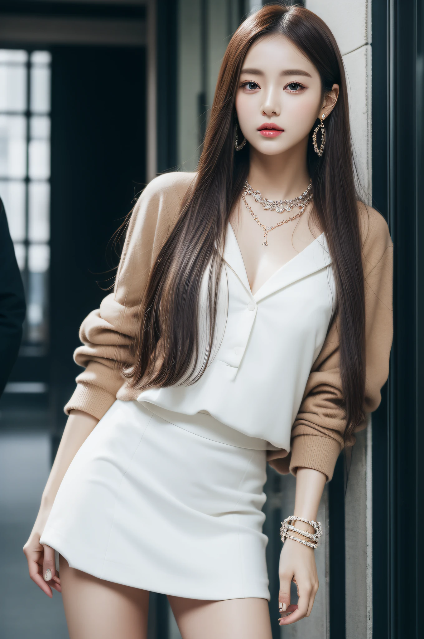 surrealistic、top-quality、 超A high resolution、Nikon Z 85mm、(｛（Raw foto:1.2）｝)natural soft light、profetional lighting、 realisitic、Super live-action、Photorealistic miniskirt、Perfect raw legs、delicate legs、 perfectly proportions、A sexy、 ulzzang -6500-v1.1, detailed beautiful faces、A detailed eye,Detailed lips,Beautiful eyebrows,perfectly proportions、Japanese ido,Korean Idols,Revealing fashion 18 year old beautiful woman, Fashion influenced by Namie Amuro,Amler,Amler Women,,９０Wearing the fashions of the times,micromini skirt,Wear platform boots,City of Shibuya, Women with good style,Ideal woman,The shape of the chest is beautiful,１Woman,Necklaces that match fashion,A bracelet,piercings,gyuru