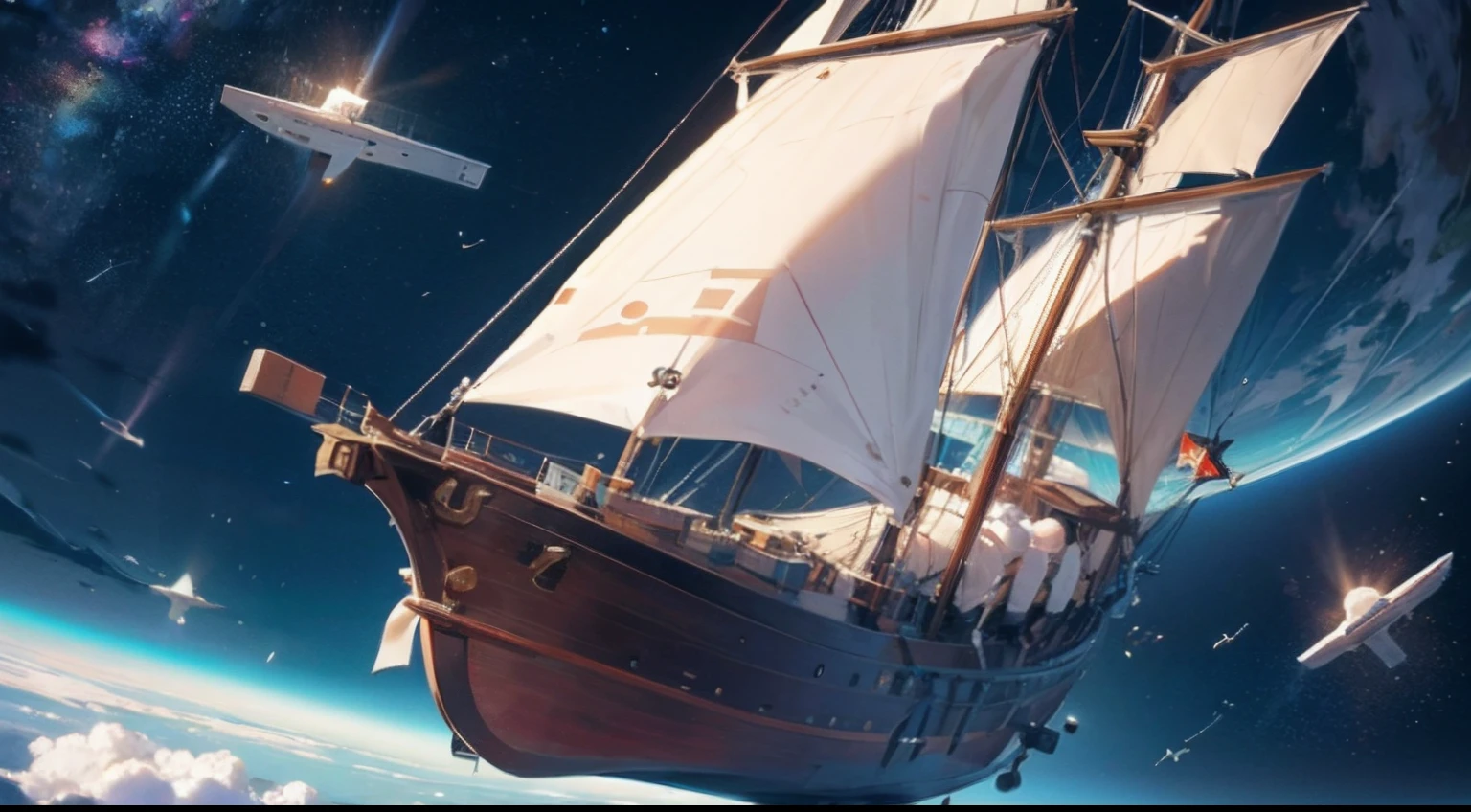 sailing ship flying in space