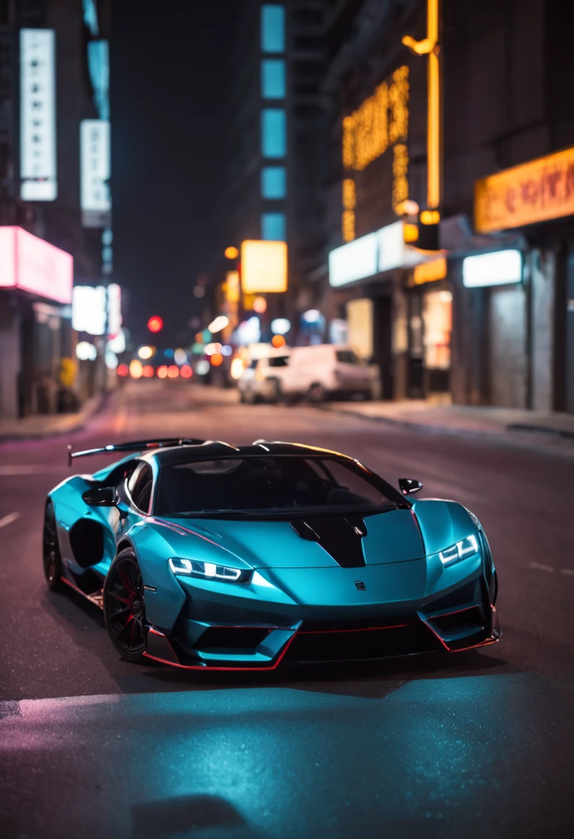 "Cyberpunk streets,The high-tech sports car flashed in an instant,The light and shadow of the neon lights shine brightly。"