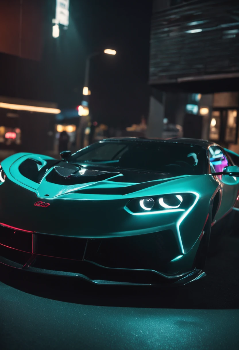 "Cyberpunk streets,The high-tech sports car flashed in an instant,The light and shadow of the neon lights shine brightly。"
