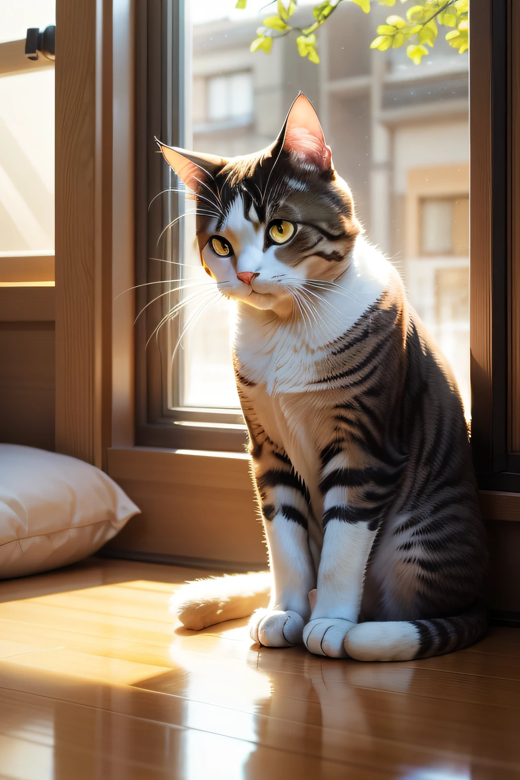 「Cat playing in the sunlight on the windowsill