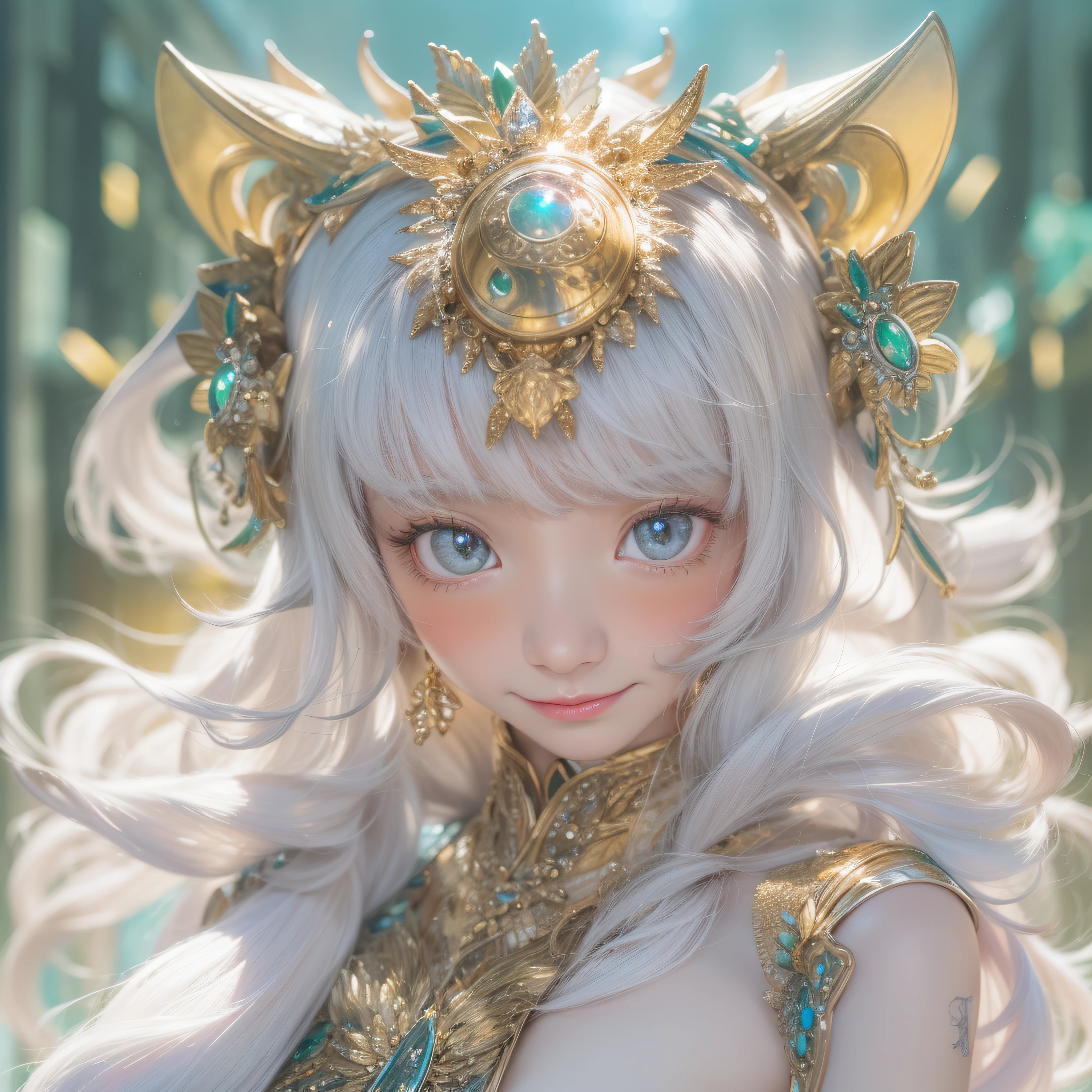 Wear a lion mask on your head、Wear a lion mask on your head、Wear a lion mask on your head、Close up of smiling face with open mouth、Wear a cat mask on your head、(realisitic、hight resolution)、(1 girl in)、Do-Up Eye、Korean Girl、(Best Quality), (masutepiece), (1girl in), Solo, a beauty girl, Perfect face, Big Breast,dreamlikeart、Highly detailed airbrush art((Surreal))、Volumetric lighting、(top-quality)、The ultra-detailliert、(The composition of the movement:1.4)、Highly detailed colorful details、(Bright lighting)、dynamic compositions、Ray traching、The mirror reflects light、Shallow depth of field、ultra-detailliert、mixing  exposure、nffsw、Her eyes shine iridescent、Staring at the iridescent sea。Her iridescent face is、Full of adventure anticipation and courage.、A smile appears on her iridescent lips。 At the rear、The sun is slowly tilting to the west。Its light brings iridescent light to the surface of the sea、The swaying waves create a beautiful scene。Her eyes shine clearly iridescent。Lots of iridescent colors、