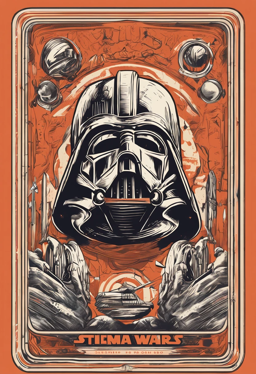 A vintage, playful vectorized t-shirt design of a Star Wars scene, rendered in Unreal Engine 5 with vivid colors and cinematic color grading, white background