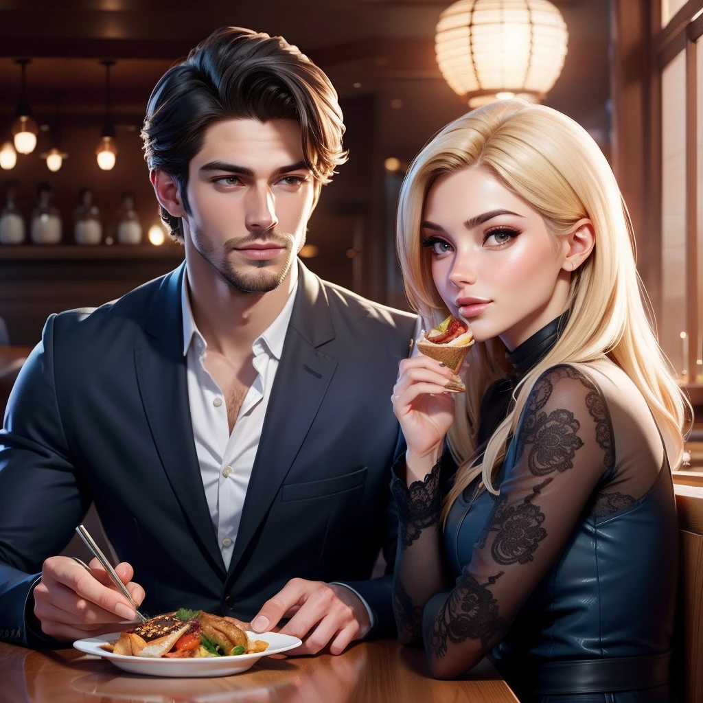(best quality), big head, 1 beauty girl and 1 handsome men , Elegant, Dinne in , Relationship , Classy , Couple goals , Loving , Warming , True Love, Uhd