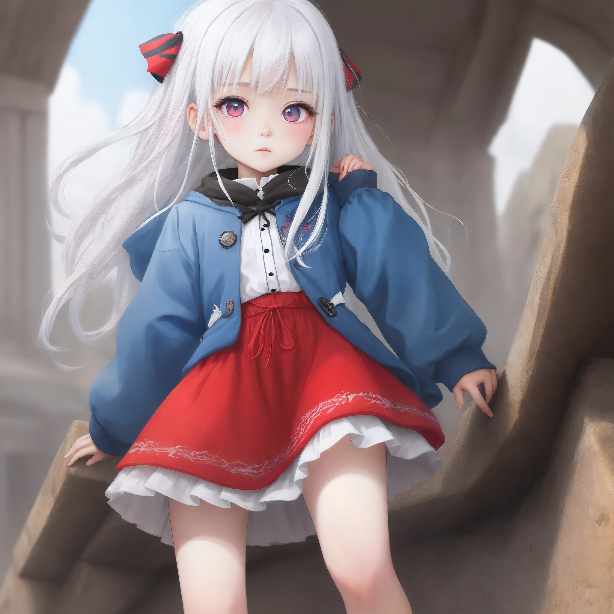 with white hair, blue left eye, red right eye