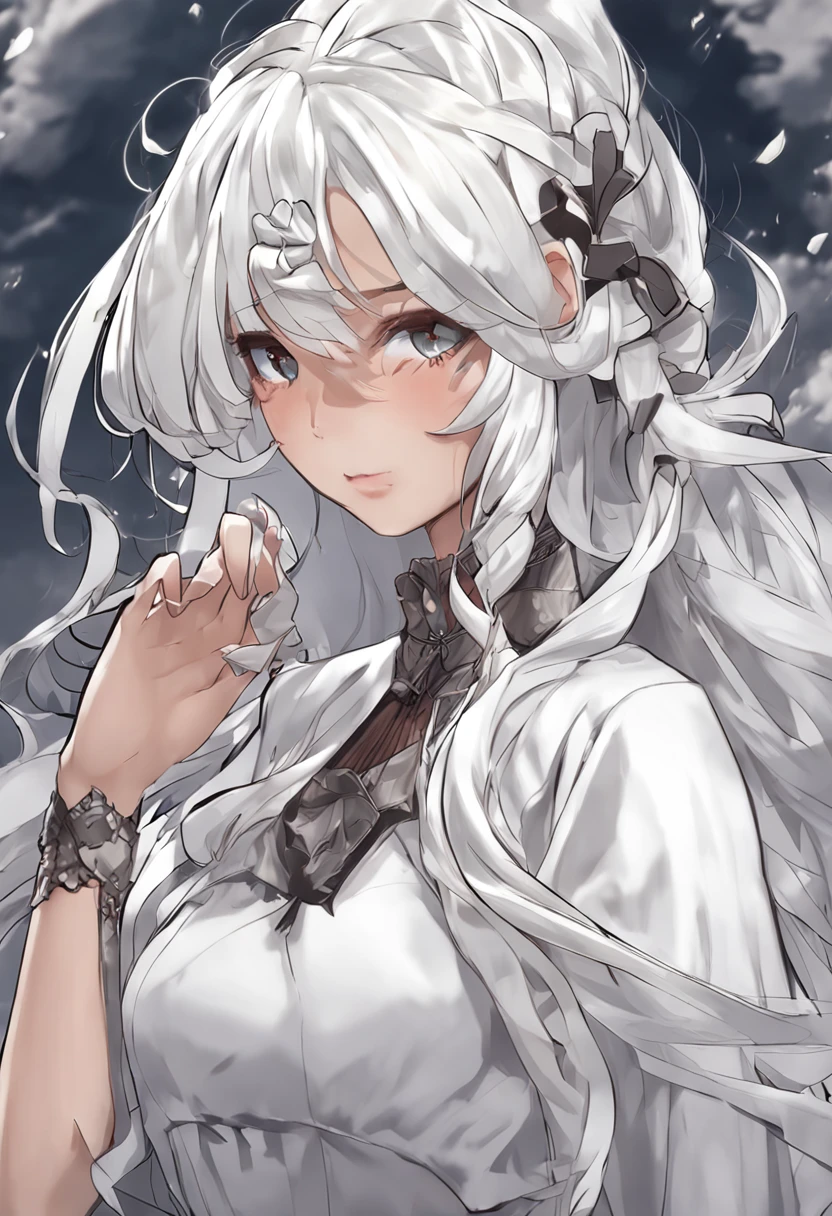 White hair anime girl pure white silk