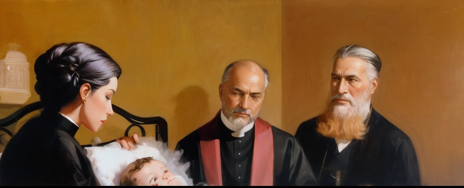 Painting of a man with a beard and a woman with a , Paul Outerbridge obra-prima, sacerdote, Frank Fanzzeta, John Schoenherr, Ed Repka, Directed by: Richard Hamilton, an evil catholic priest, Joseph Todorovitch, raphaël, Frank Franzzeta, inspirado em Candido Portinari, mourning family, Frank Frazzeta