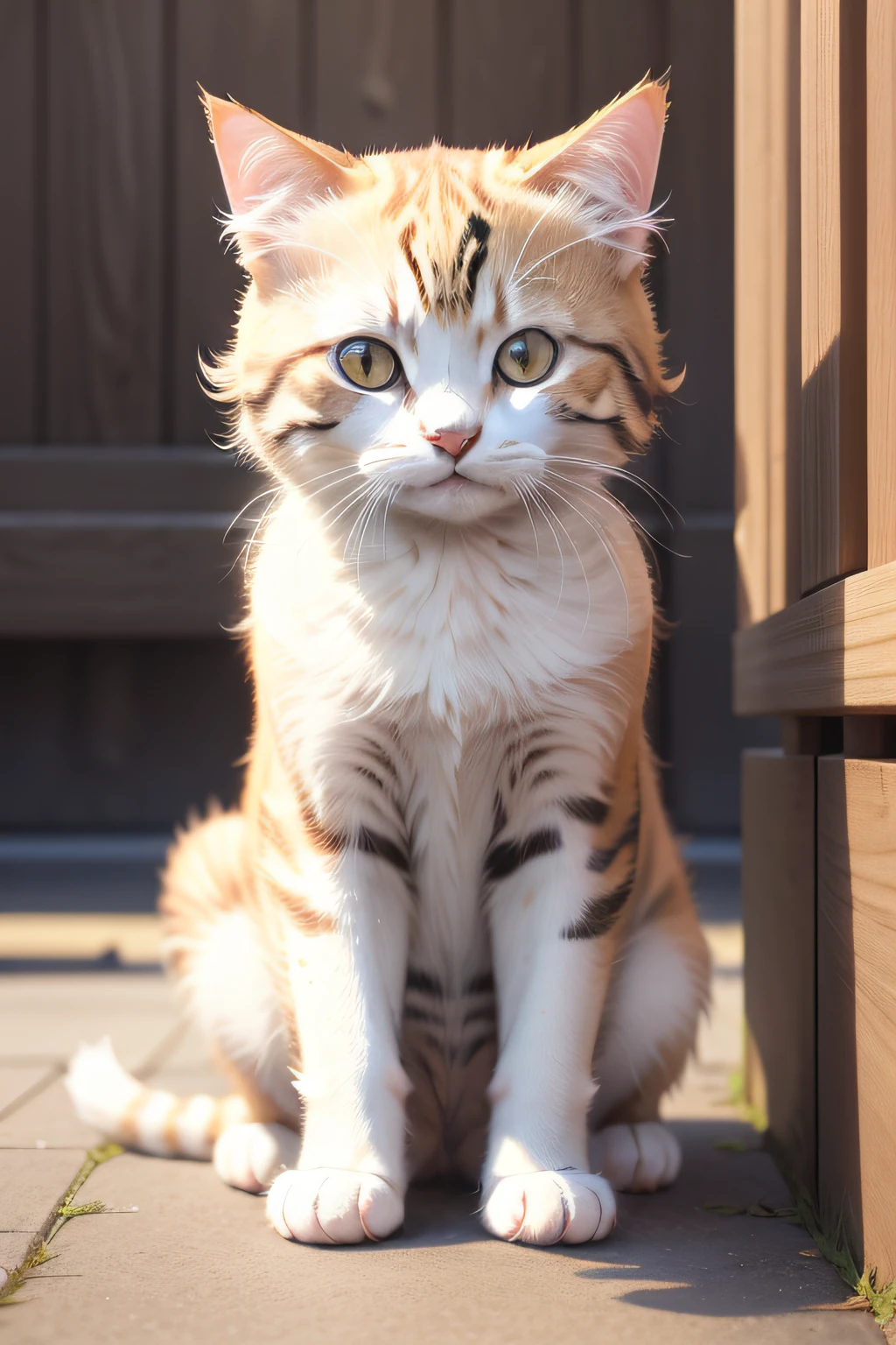 「Scene of a cat begging for treats with cute gestures　totally white