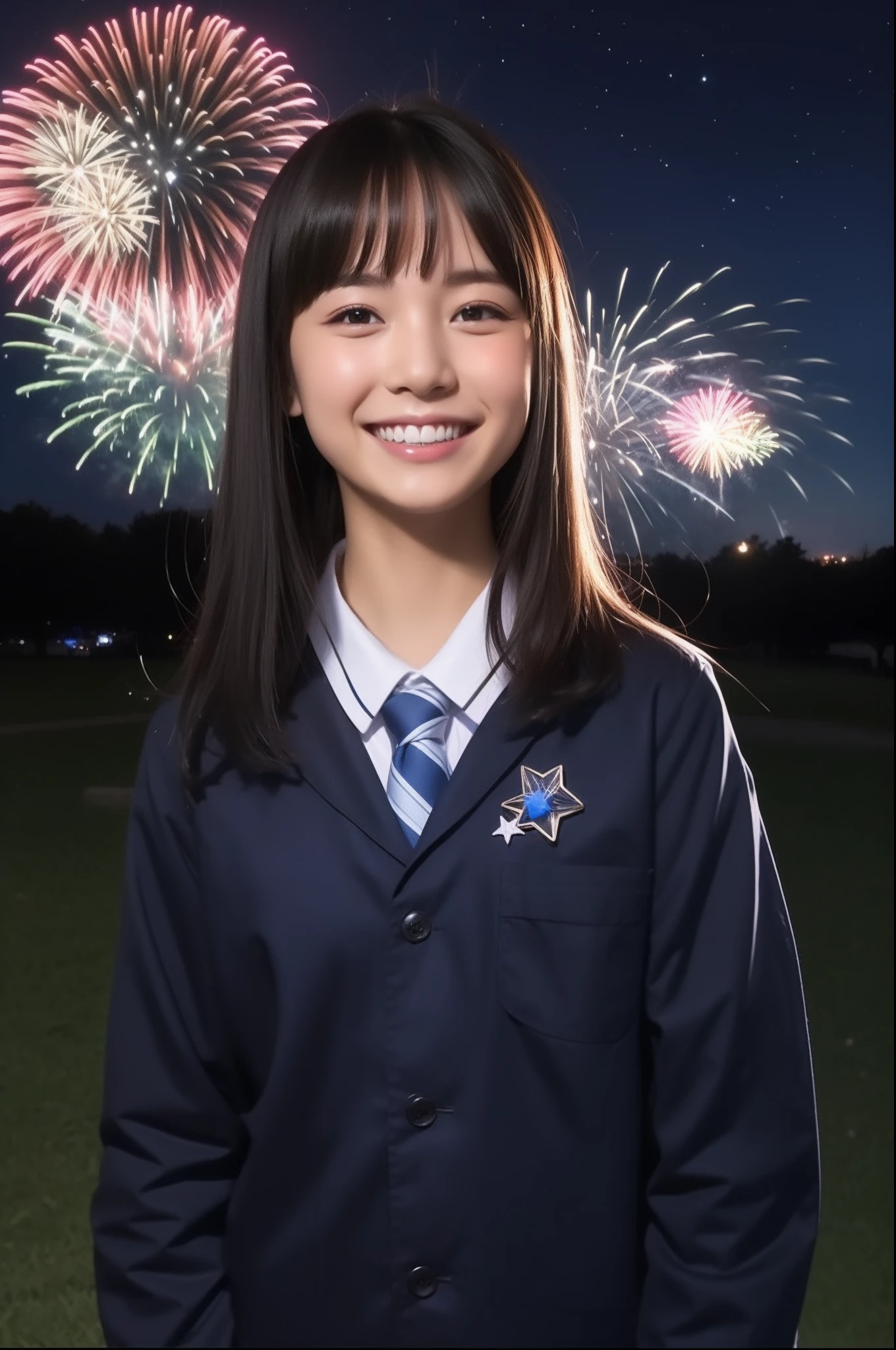 A smile、hi-school girl、校服、While doing fireworks、starrysky、Aurora