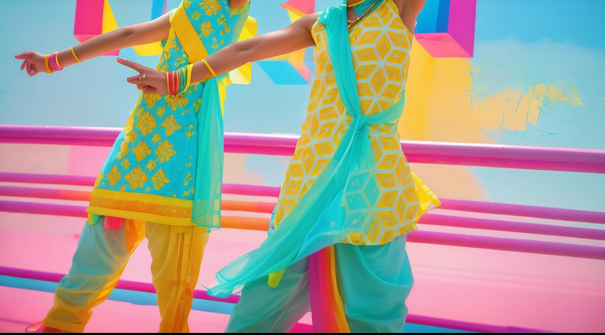 dancers in brightly colored outfits perform a dance routine on stage, dancing character, live performance, dynamic dancing pose, performing on stage, playful pose of a dancer, photo taken with nikon d 7 5 0, photo taken with nikon d750, with yellow cloths, music video, dancers, posing, people dancing in background, print ready, in blue and yellow clothes_james jean, floating female figure made of ribbons, smoke, in the sky, colorful and vibrant, mystical colors, contemporary impressionism, yanjun cheng portrait painting, iridescent painting, 3/4 perspective view, cute face, low angle, sweeping circling composition, large beautiful crystal eyes, big irises, UHD, HDR, 8K, (Masterpiece:1. 5), (the most beautiful portrait in the world:1.5)