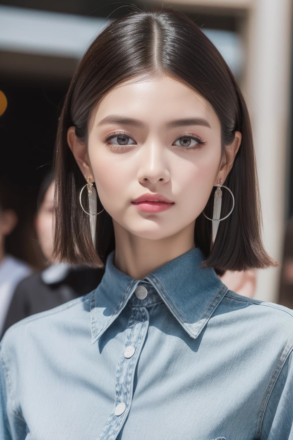 ulzang-6500-v1.1, (RAW photo:1.2), (Photorealistic:1.4), Beautiful detailed girl, Very detailed eyes and face, Beautiful detailed eyes, Super detailed, high resolution, Very detailed, Best quality, Masterpiece,Street moments are moments that capture trends and avant-garde fashion，Female appearance、Makeup and clothing are key elements。Here are some details and hints，It can be used to describe fashionable women in street photography moments：

1. Physical depiction：
   - Bright and charming blue eyes
   - Delicate and smooth skin
   - Apple-like rosy cheeks
   - Slender and attractive figure
   - Savor unique hairstyles
   - Sleek and sophisticated styling

2. Makeup depiction：
   - Warm and natural base
   - Smoky eye makeup that emphasises the look of the eyes
   - Sparkling highlighter
   - Full-coloured lipstick
   - Chic eyebrow design
   - Delicate soft blush

3. Clothing description：
   - Designer dresses for fashion trends
   - Articulated jeans with a strong personality
   - Simple and neat suit suit
   - Printed dress with unique details
   - Bright and lively colorful sportswear
   - Matching of personal and trendy accessories