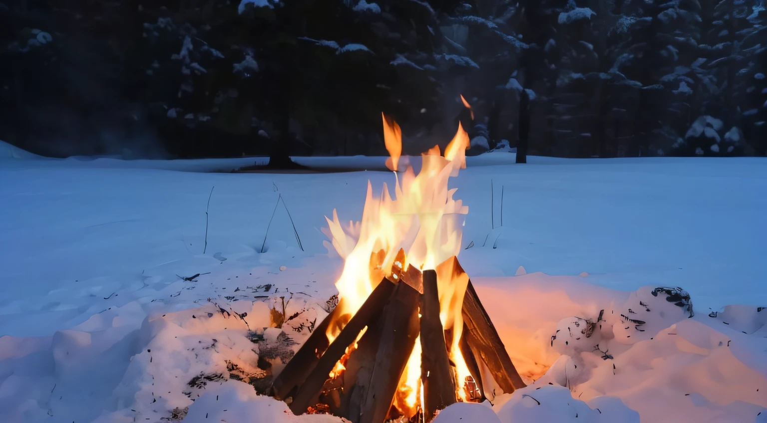 There is a fire burning in the snow, bonfires, campfires, 4 0 9 6, campfire background, bonfires, beautiful fire, Outdoor bonfire pit, campfire in background, roaring fire, Winter solstice fire, fire place roaring, bathed in the the glow of a fire, fiery flames, (Fire), 4 8 0 p, 480p, With fire