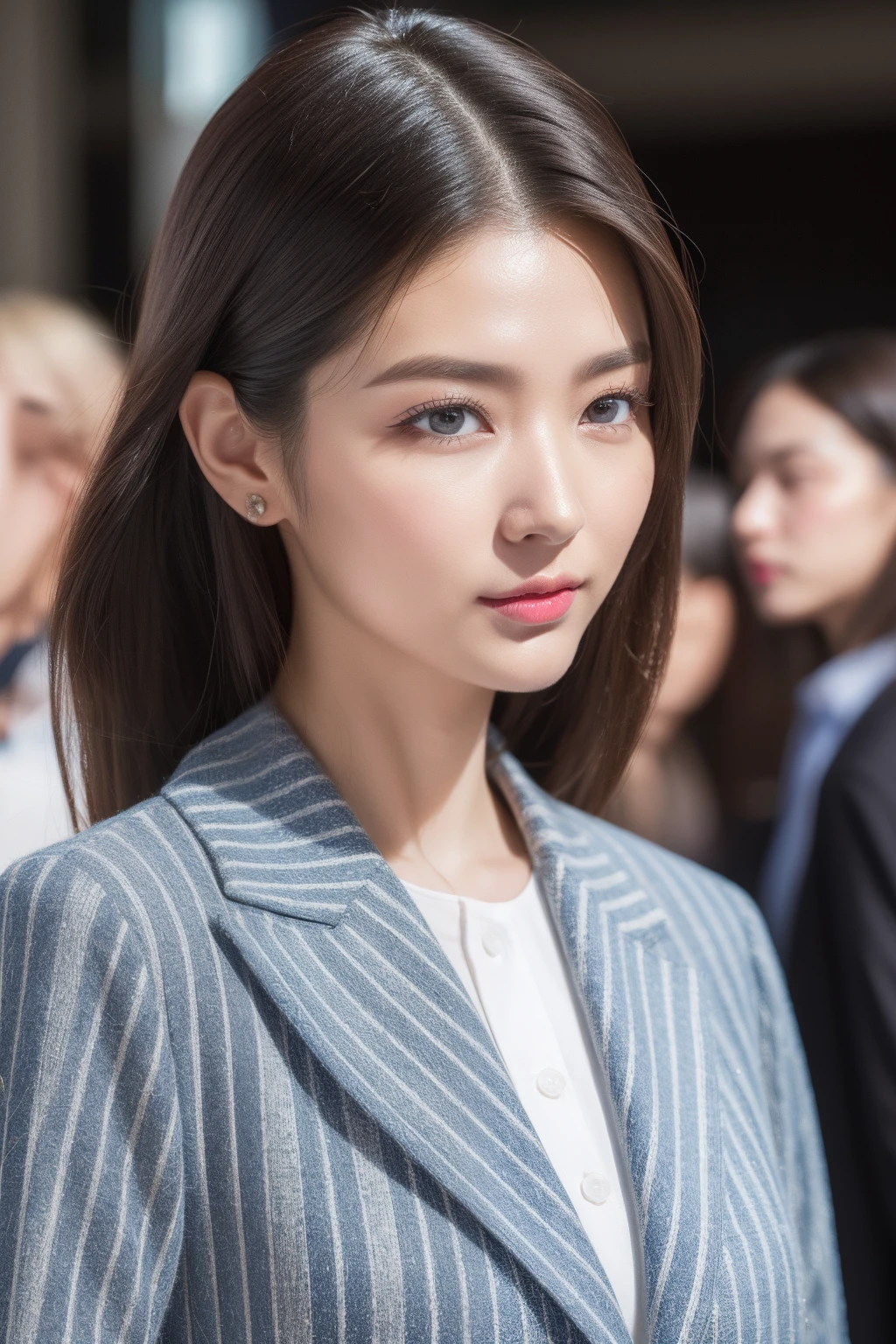 ulzang-6500-v1.1, (RAW photo:1.2), (Photorealistic:1.4), Beautiful detailed girl, Very detailed eyes and face, Beautiful detailed eyes, Super detailed, high resolution, Very detailed, Best quality, Masterpiece,Street moments are moments that capture trends and avant-garde fashion,Female appearance、Makeup and clothing are key elements。Here are some details and hints,It can be used to describe fashionable women in street photography moments:
1. Physical depiction:
- Bright and charming blue eyes
- Delicate and smooth skin
- Apple-like rosy cheeks
- Slender and attractive figure
- Savor unique hairstyles
- Sleek and sophisticated styling
2. Makeup depiction:
- Warm and natural base
- Smoky eye makeup that emphasises the look of the eyes
- Sparkling highlighter
- Full-coloured lipstick
- Chic eyebrow design
- Delicate soft blush
3. Clothing description:
- Designer dresses for fashion trends
- Articulated jeans with a strong personality
- Simple and neat suit suit
- Printed dress with unique details
- Bright and lively colorful sportswear
- Matching of personal and trendy accessories