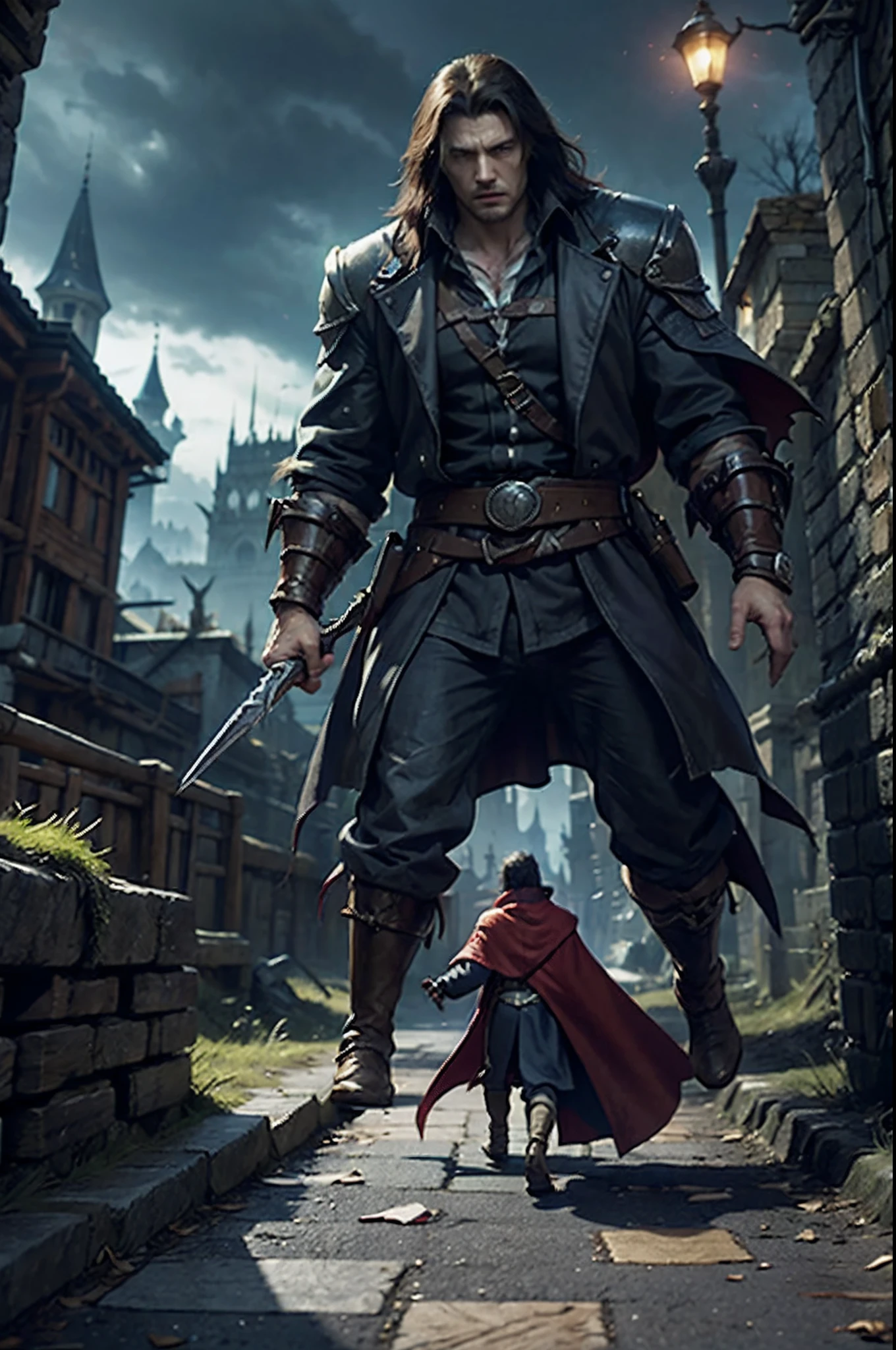 Composez une description vivante du monde sombre et gothique de 'Castlevania: Lords of the Shadows.Explore the treacherous landscapes, Obsessive castles, and the epic battle between the Brotherhood of Light and the Dark Ones. Highlight the journey of protagonist Gabriel Belmont as he embarks on a quest to defeat evil and save the world from the grip of supernatural creatures. Plongez dans la riche narration du jeu, Action intense, and complex traditions that captivate players in this action-adventure masterpiece."hyper realistic super detailed sharp détails