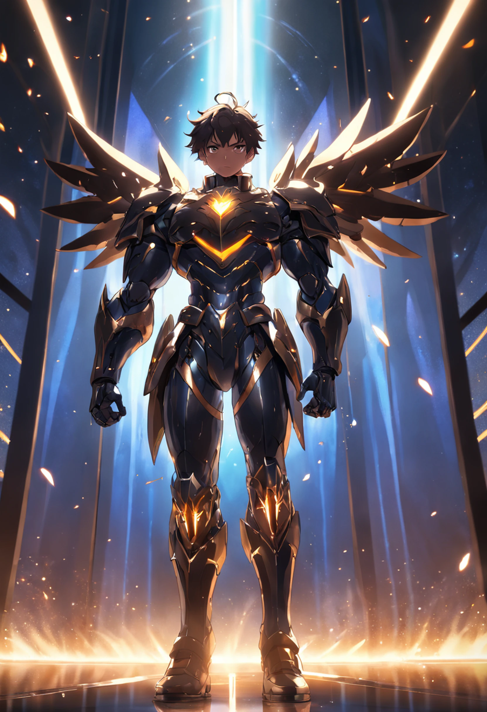 (extremely detailed CG unity 16k wallpaper:1.1), (Denoising strength: 1.45), (tmasterpiece:1.37), A guard wearing black overalls and a brown shirt, dressed in armor, god rays, sparkle, glowing light