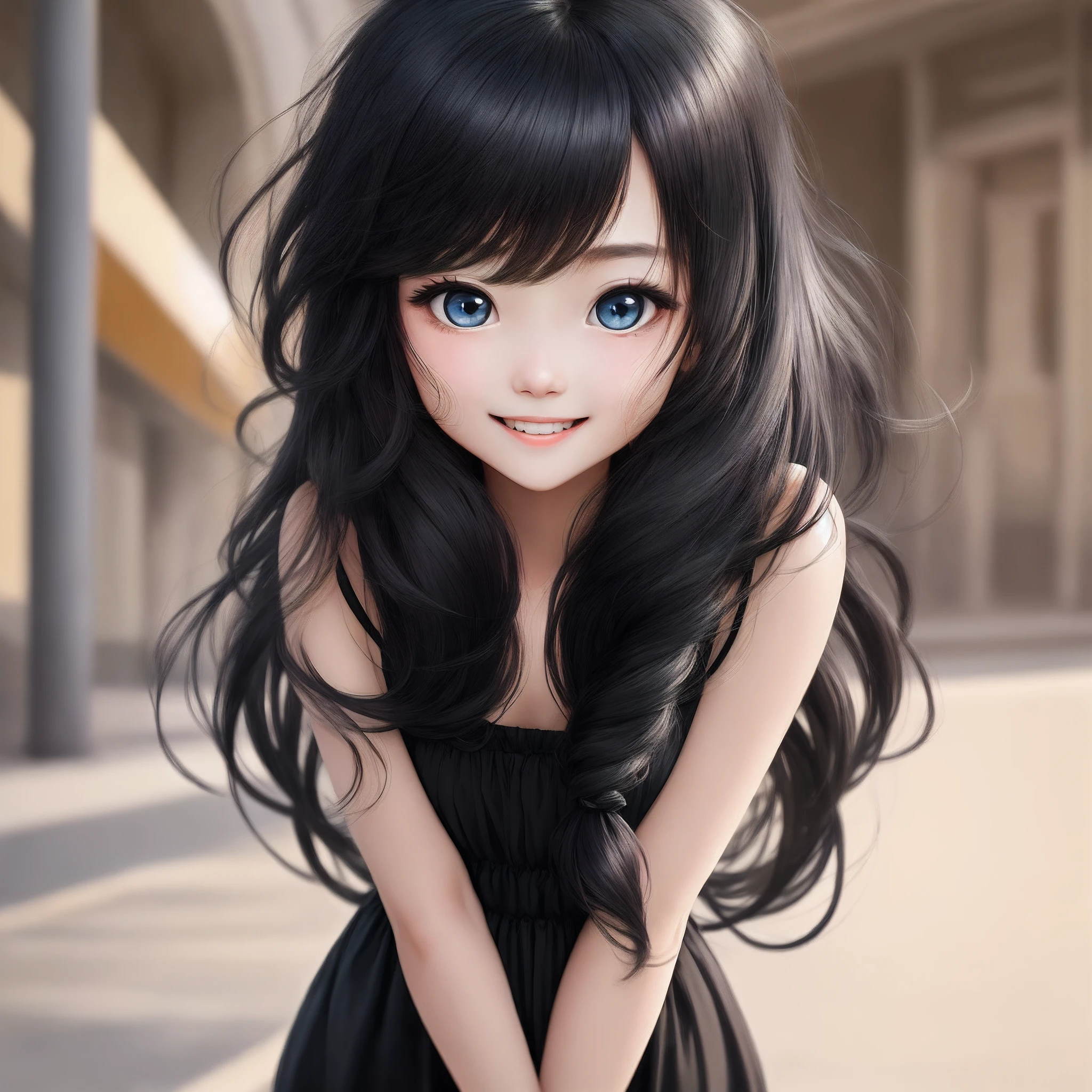 one-girl,black color hair,Long flowing hair,Gentle and kind,Big eyes,Love to laugh,Eye-catching type