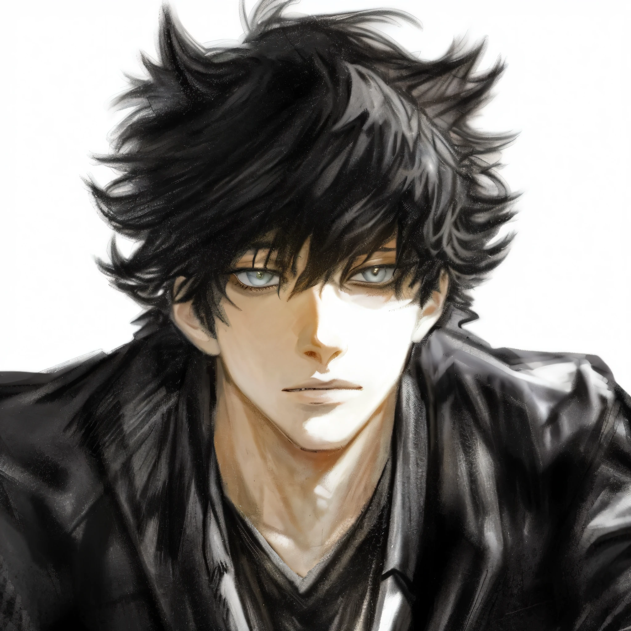 a close up of a person with a black jacket and a black shirt, inspirado em Okumura Masanobu, kentaro miura manga art style, detailed anime character art, anime realism style, manga style of kentaro miura, Anime handsome man, Anime portrait of a handsome man, realistic anime artstyle, Male anime style, kentaro miura art