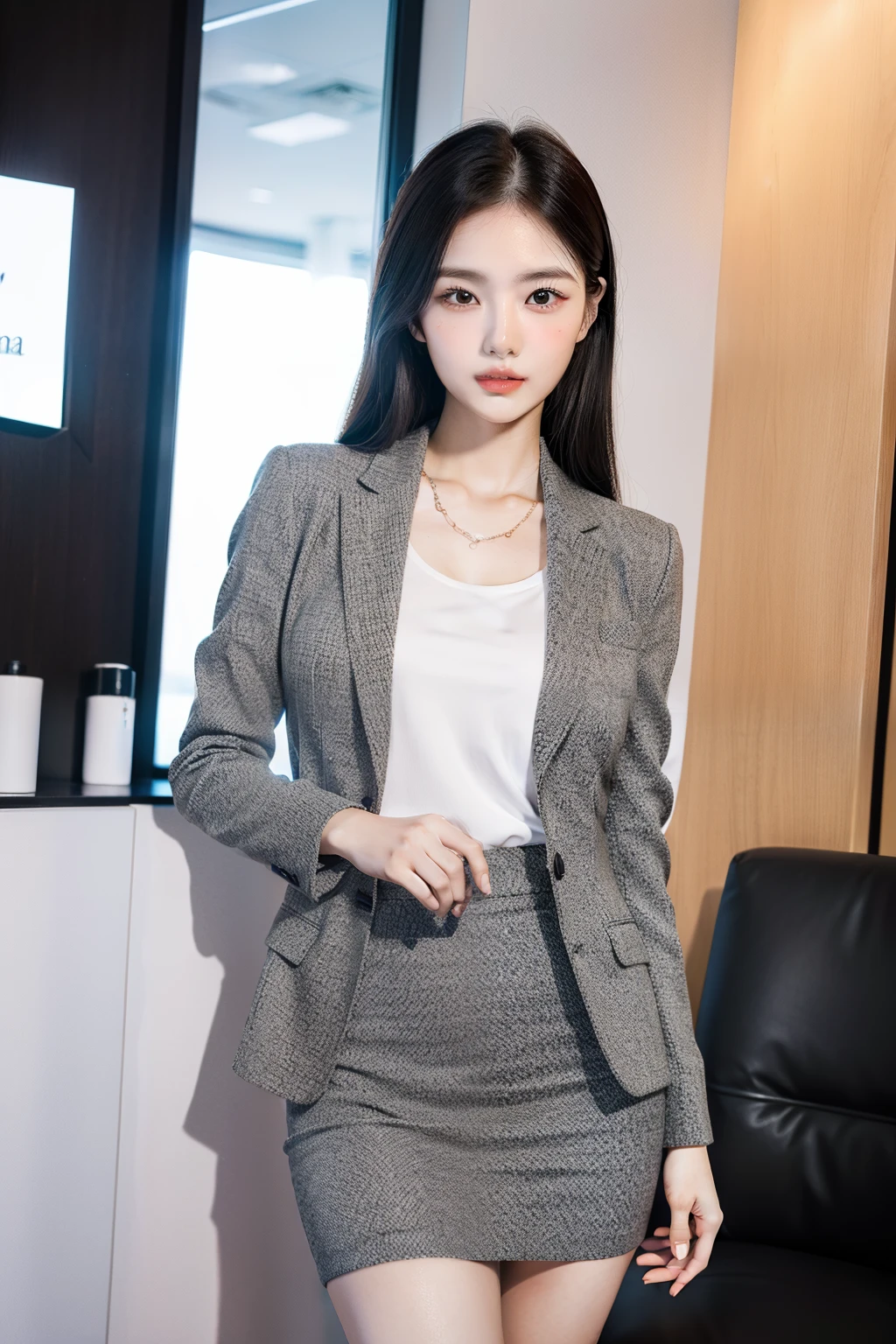 Beautiful Japanese Women、Beautiful Mature Woman、上品なsexyさ、sexy、blazer、Cotton tight skirt、smile、round face、Updo、Thighs、NSWF、
