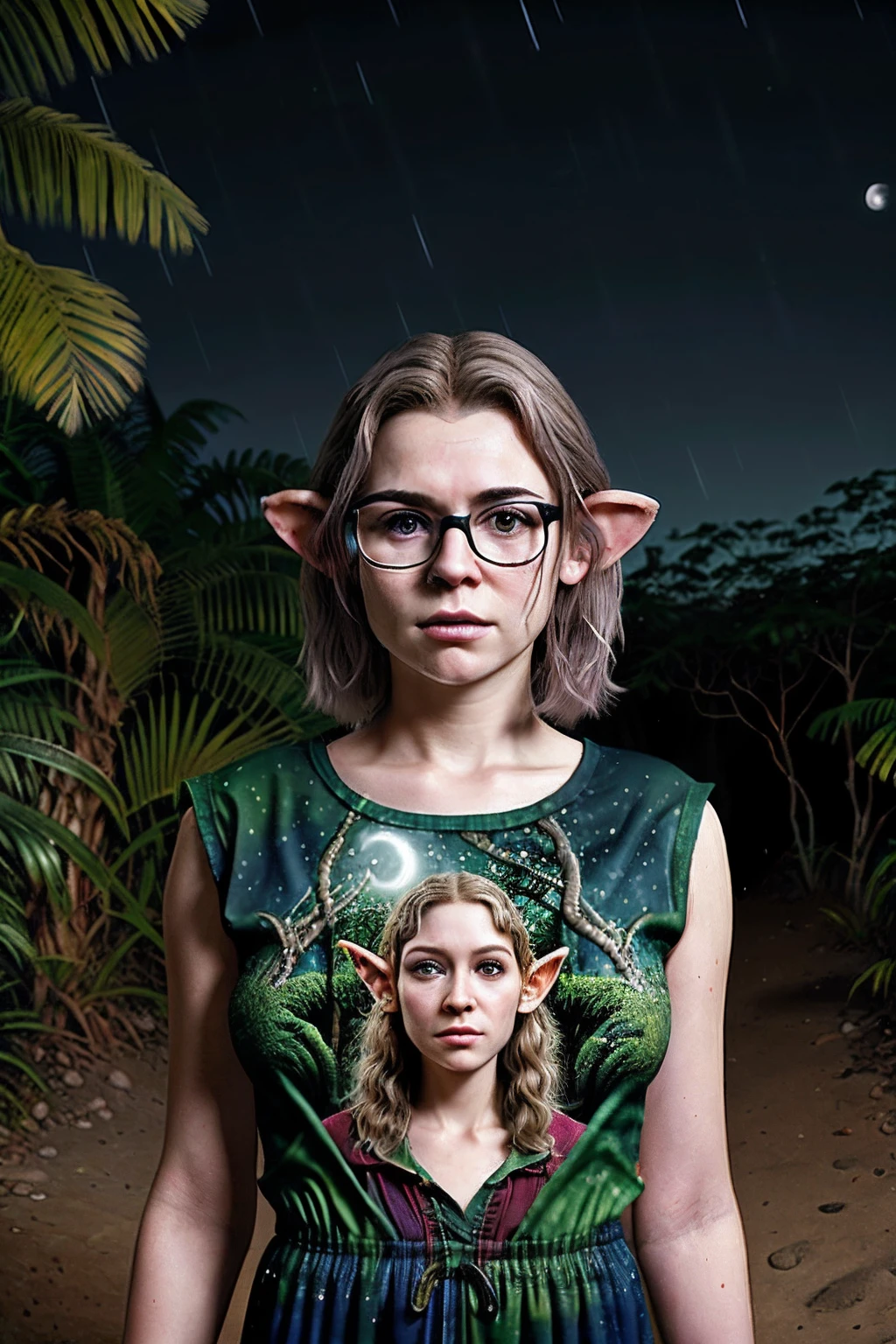 guttonerdvision10, a hyper-realistic high-definition portrait garoto elfo de 3 anos de idade)) In the heart of a lush jungle. Este elfo deve ter um rosto detalhado (com escala 1.4), (cabelos longos brancos como prata:1.4), e estar vestido com trajes de couro. Your elven ears should be visible prominently. A cena deve ser ambientada (((in the nighttime))), com um, Almost supernatural lighting casting a crimson glow over the entire atmosphere, Creating a magical environment. The art should capture precise detail and be rendered in breathtaking 8K resolution.