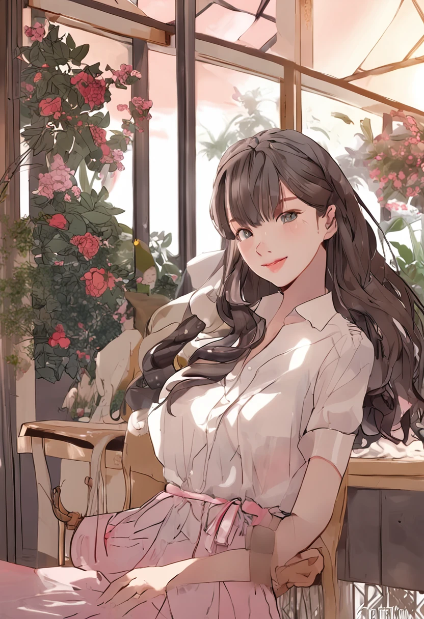brunette color hair、long eyelasher、Solid round eyes、Light smile、Ear blush、fang、ultra-realistic realism、stereograms、8k、super detailing、precise， Best quality at best，real human beings