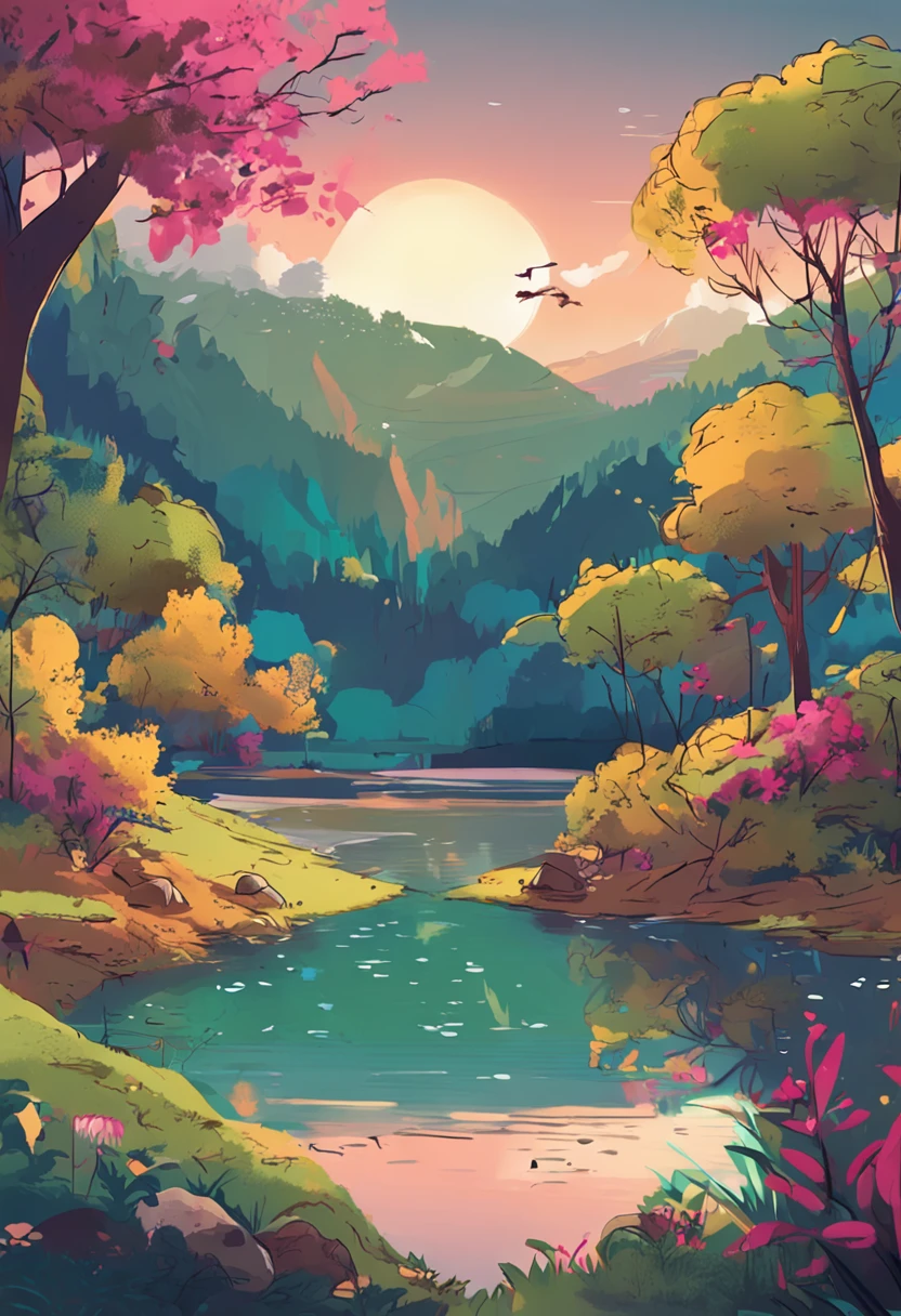 pronpt: 「Stability and harmony of nature」
Draw tranquil forest or lakeside landscapes with illustrations。Imagine a scene that expresses the harmony and stability of nature。